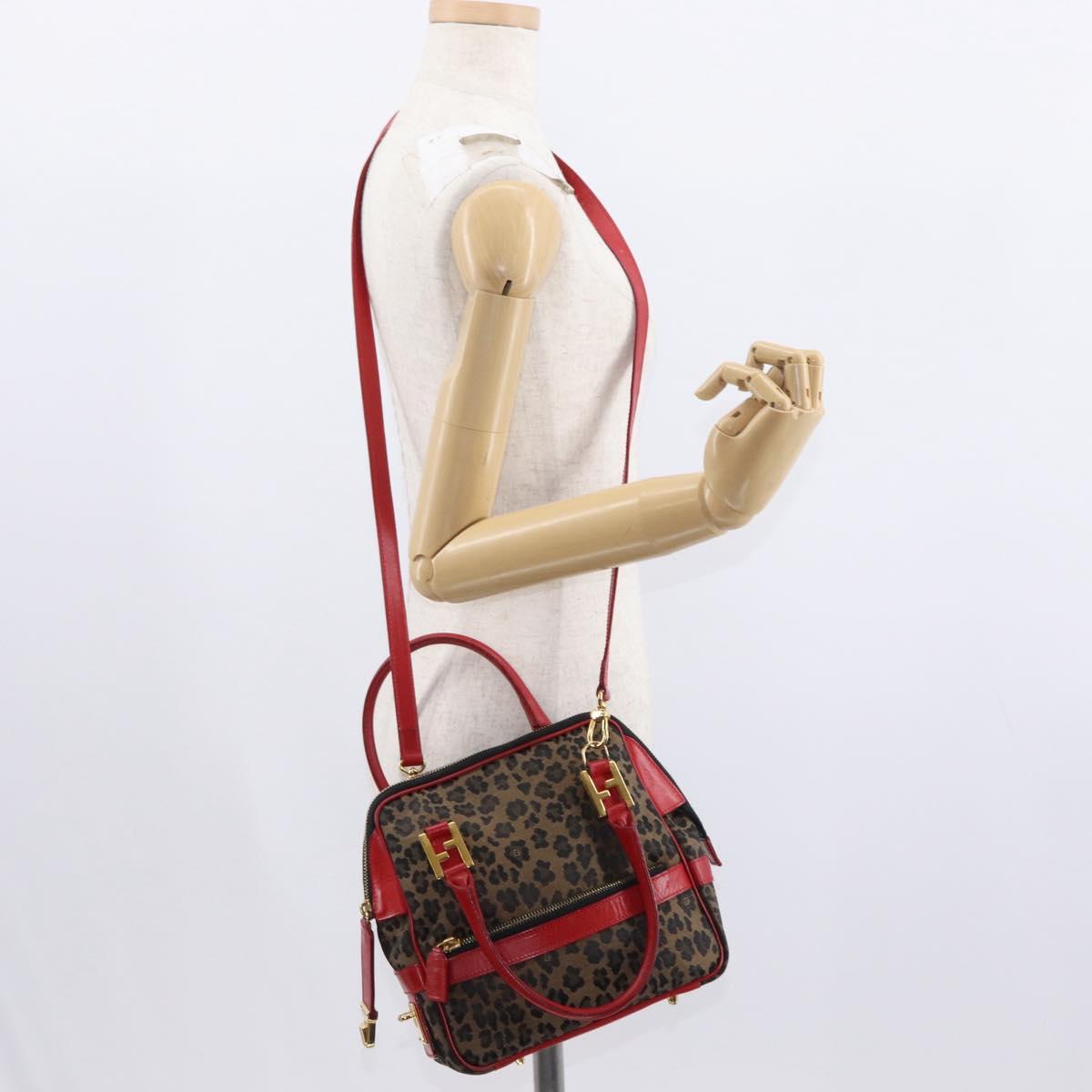 FENDI Hand Bag Canvas 2way Brown Gold Auth ep12165