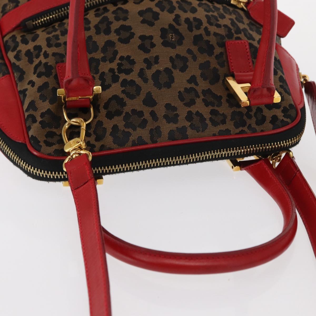 FENDI Hand Bag Canvas 2way Brown Gold Auth ep12165