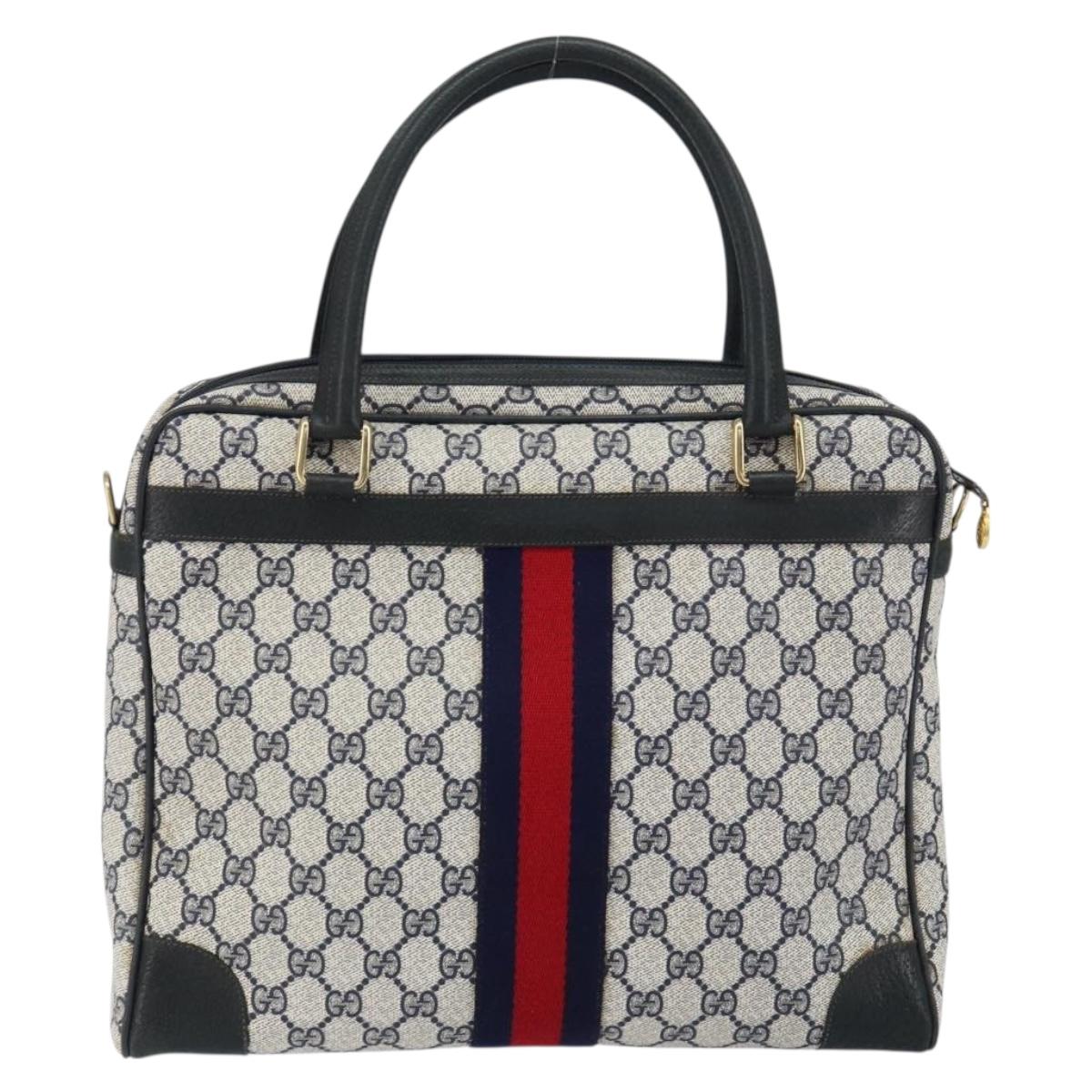 GUCCI GG Supreme Sherry Line Hand Bag PVC Navy Red 378 002 4466 Auth ep12166