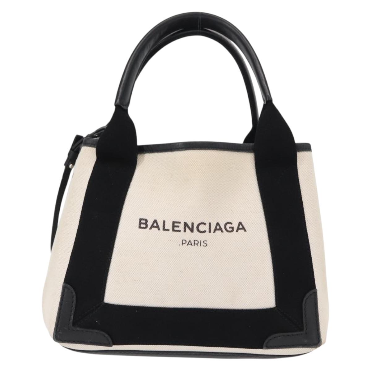 BALENCIAGA Navy Cabas XS Hand Bag Leather 2way White Silver 390346 Auth ep12167