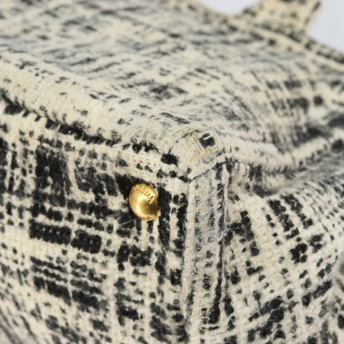 PRADA Canapa MM Hand Bag Tweed White Gold Auth ep12170