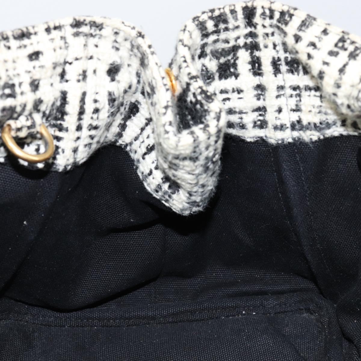 PRADA Canapa MM Hand Bag Tweed White Gold Auth ep12170