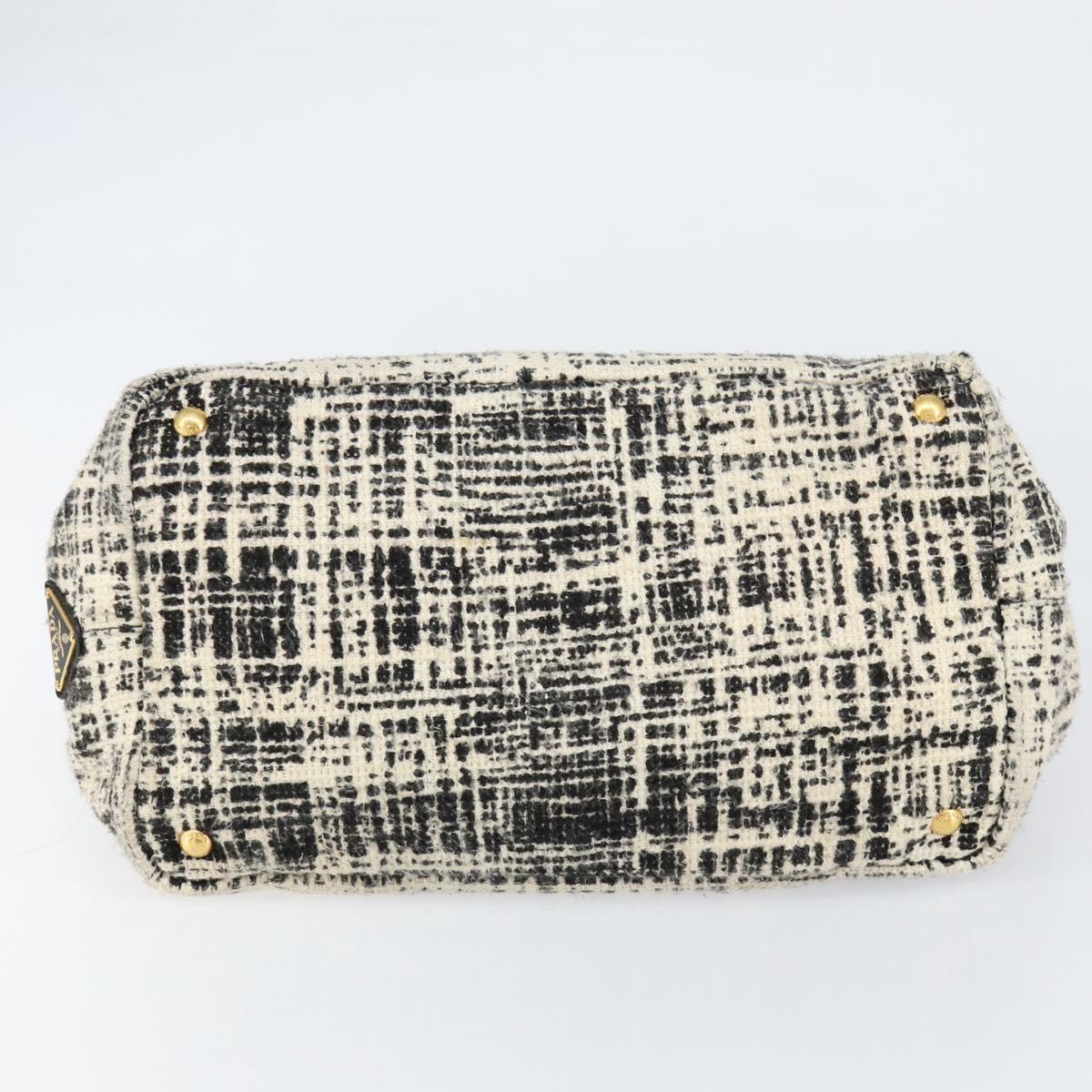 PRADA Canapa MM Hand Bag Tweed White Gold Auth ep12170