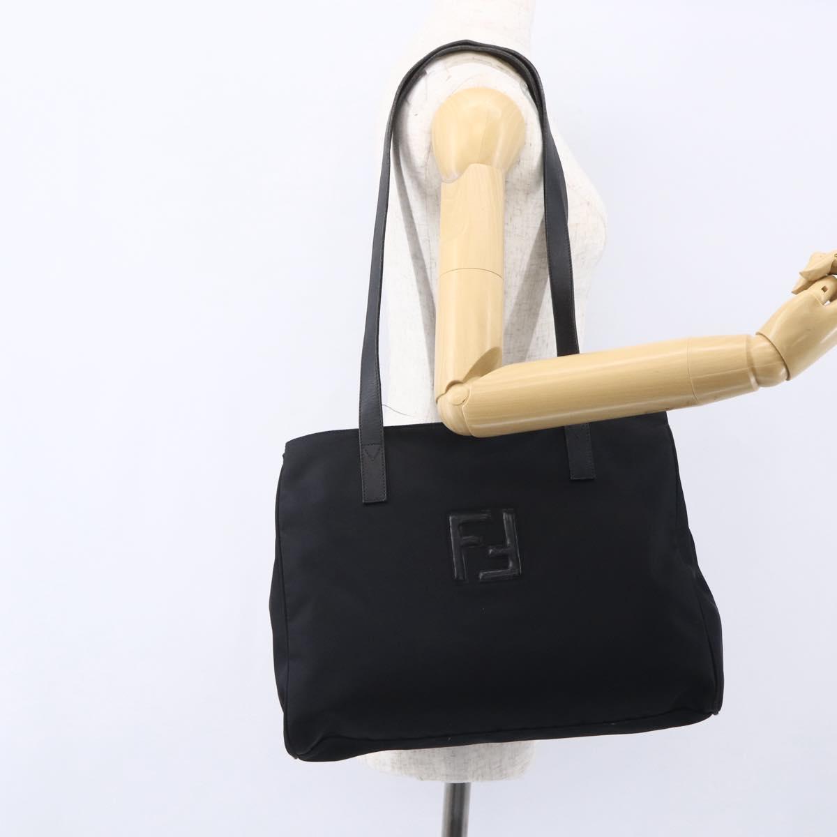 FENDI Tote Bag Nylon Black Silver Auth ep12172