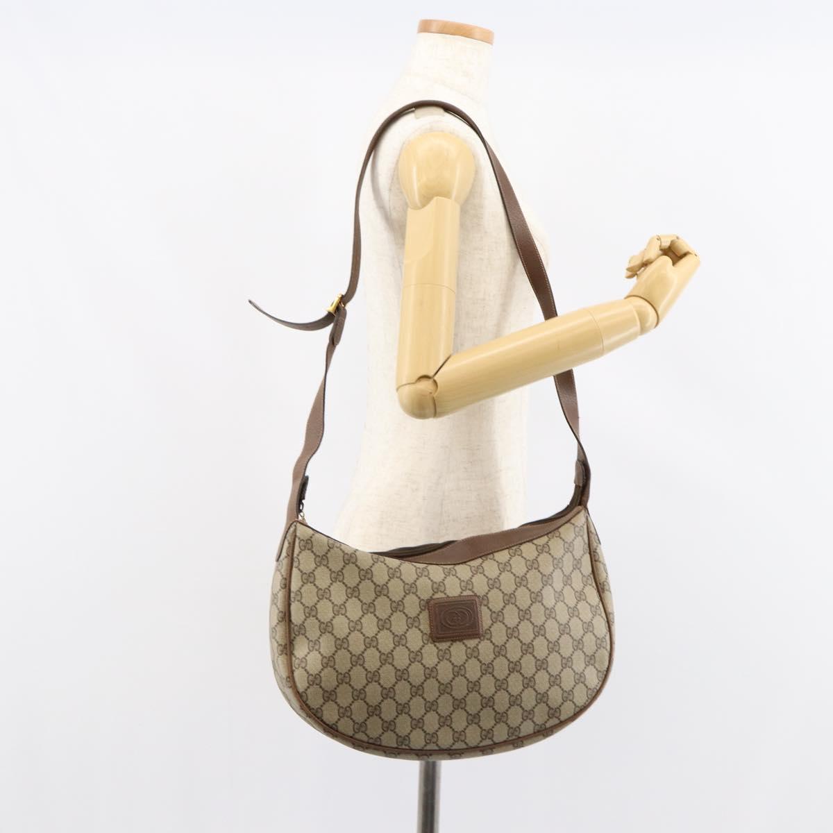 GUCCI GG Supreme Shoulder Bag PVC Beige Gold Auth ep12173
