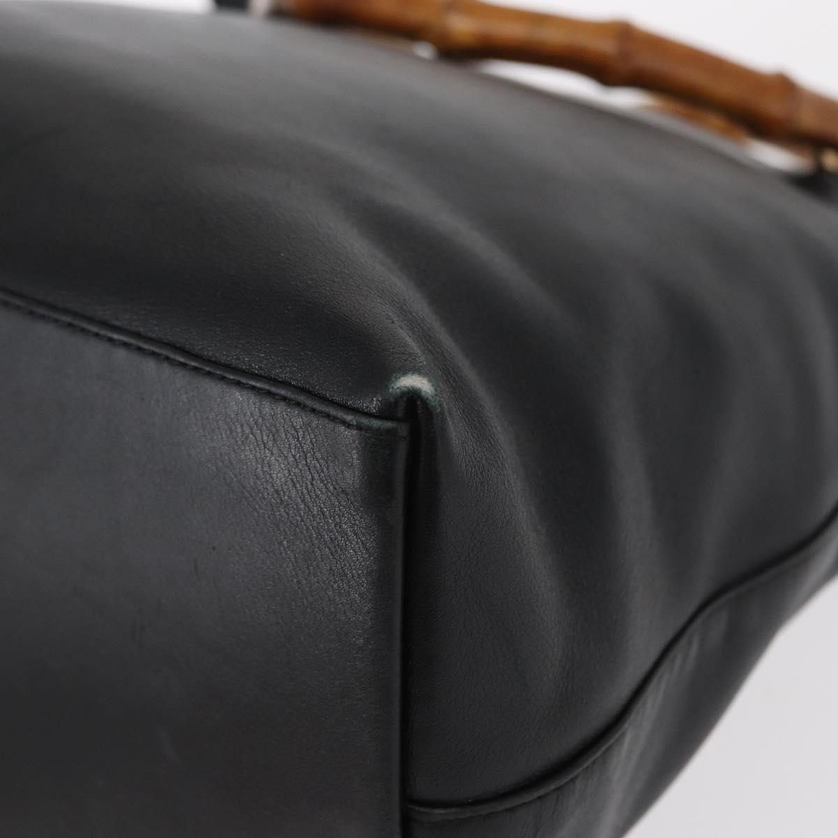GUCCI Bamboo Hand Bag Leather 2way Black Gold 002 3754 0508 Auth ep12188