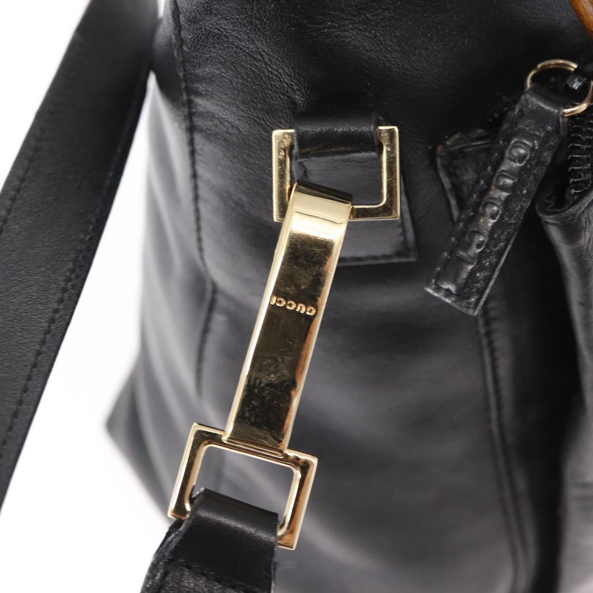 GUCCI Bamboo Hand Bag Leather 2way Black Gold 002 3754 0508 Auth ep12188