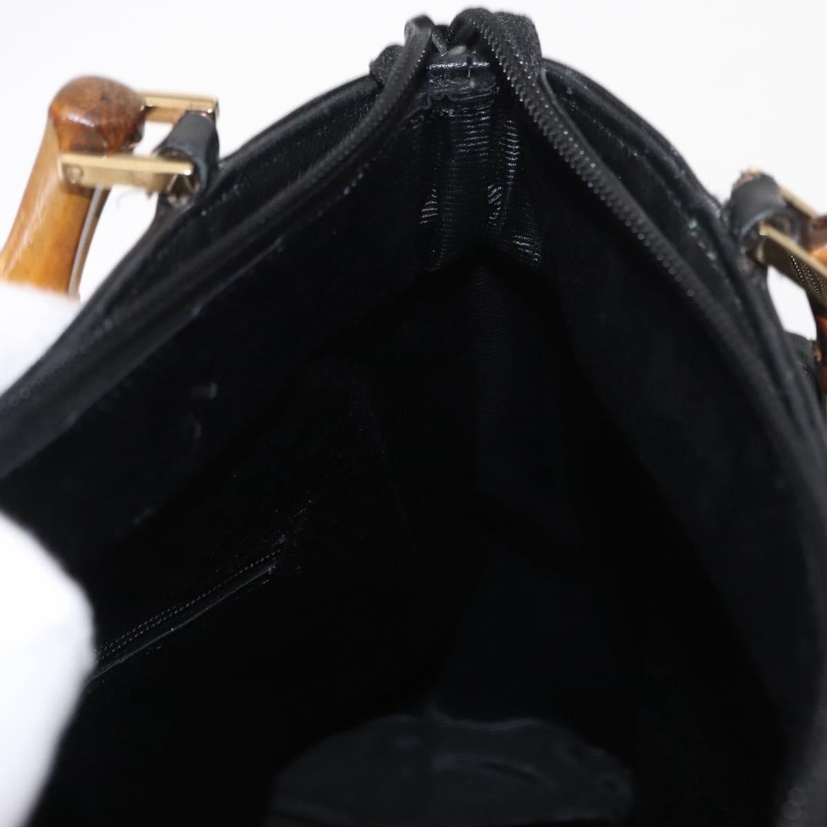 GUCCI Bamboo Hand Bag Leather 2way Black Gold 002 3754 0508 Auth ep12188
