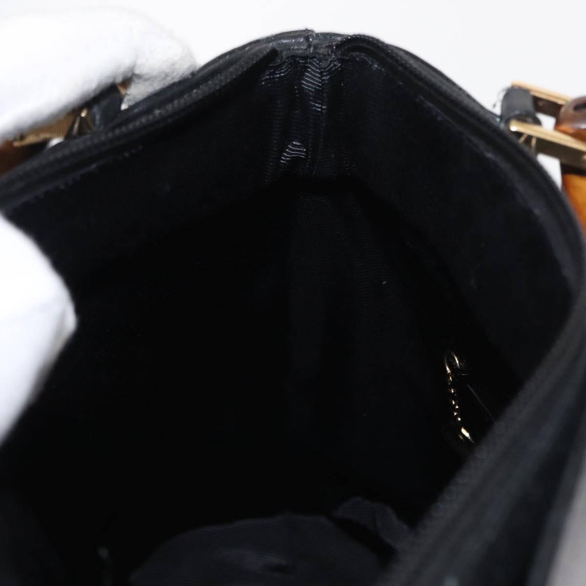 GUCCI Bamboo Hand Bag Leather 2way Black Gold 002 3754 0508 Auth ep12188