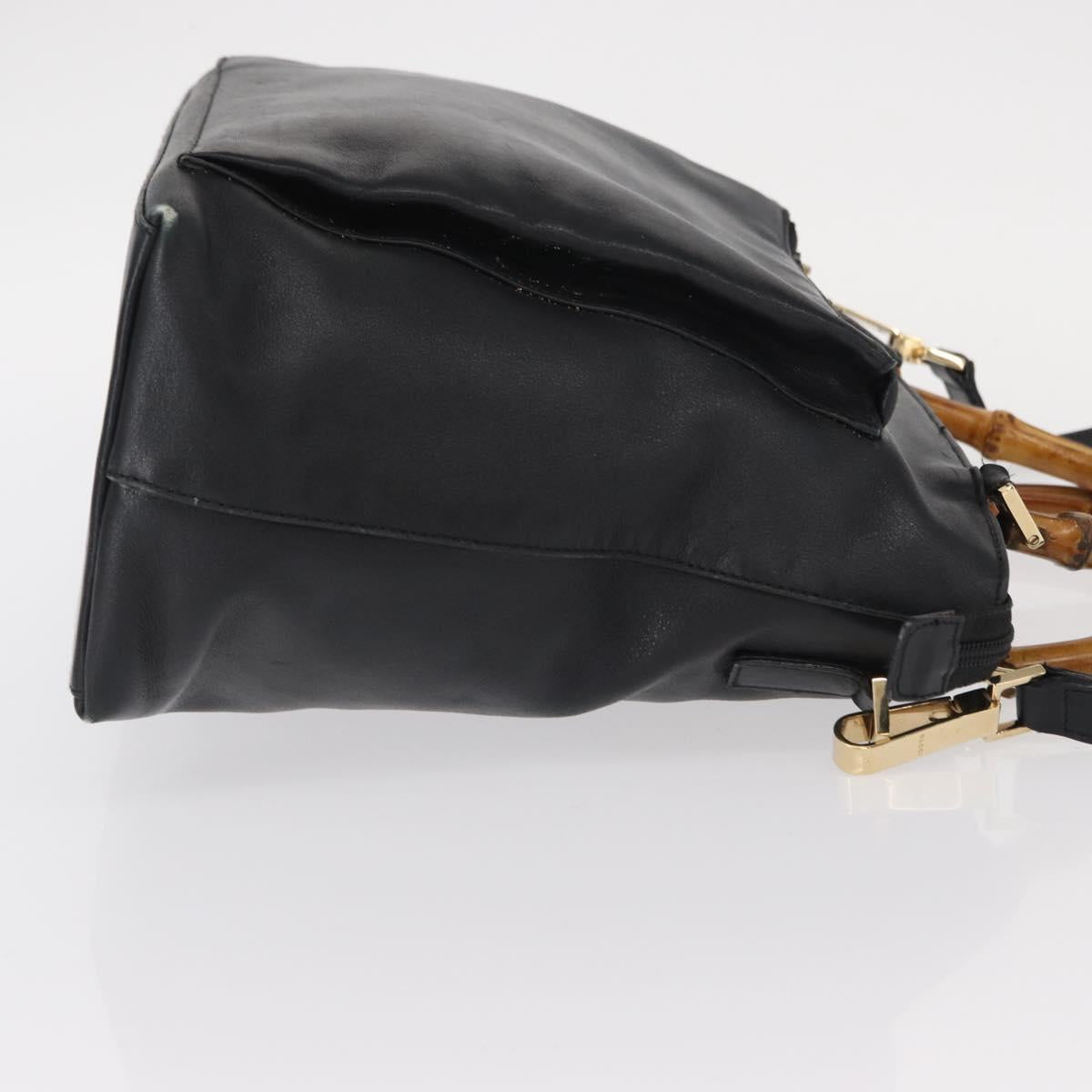GUCCI Bamboo Hand Bag Leather 2way Black Gold 002 3754 0508 Auth ep12188
