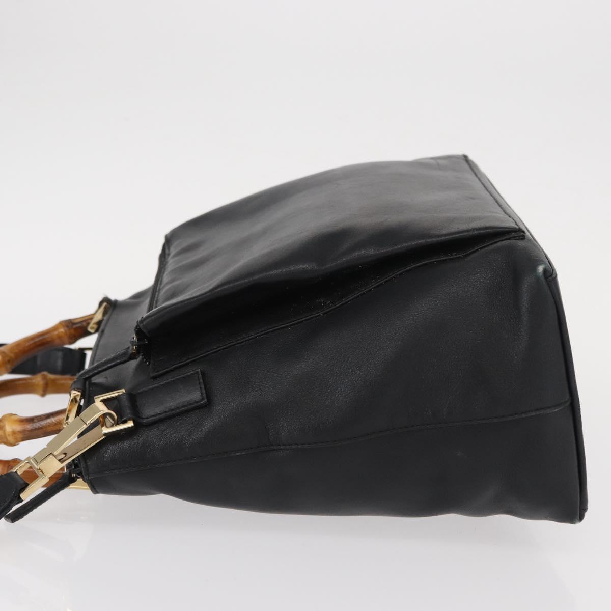 GUCCI Bamboo Hand Bag Leather 2way Black Gold 002 3754 0508 Auth ep12188