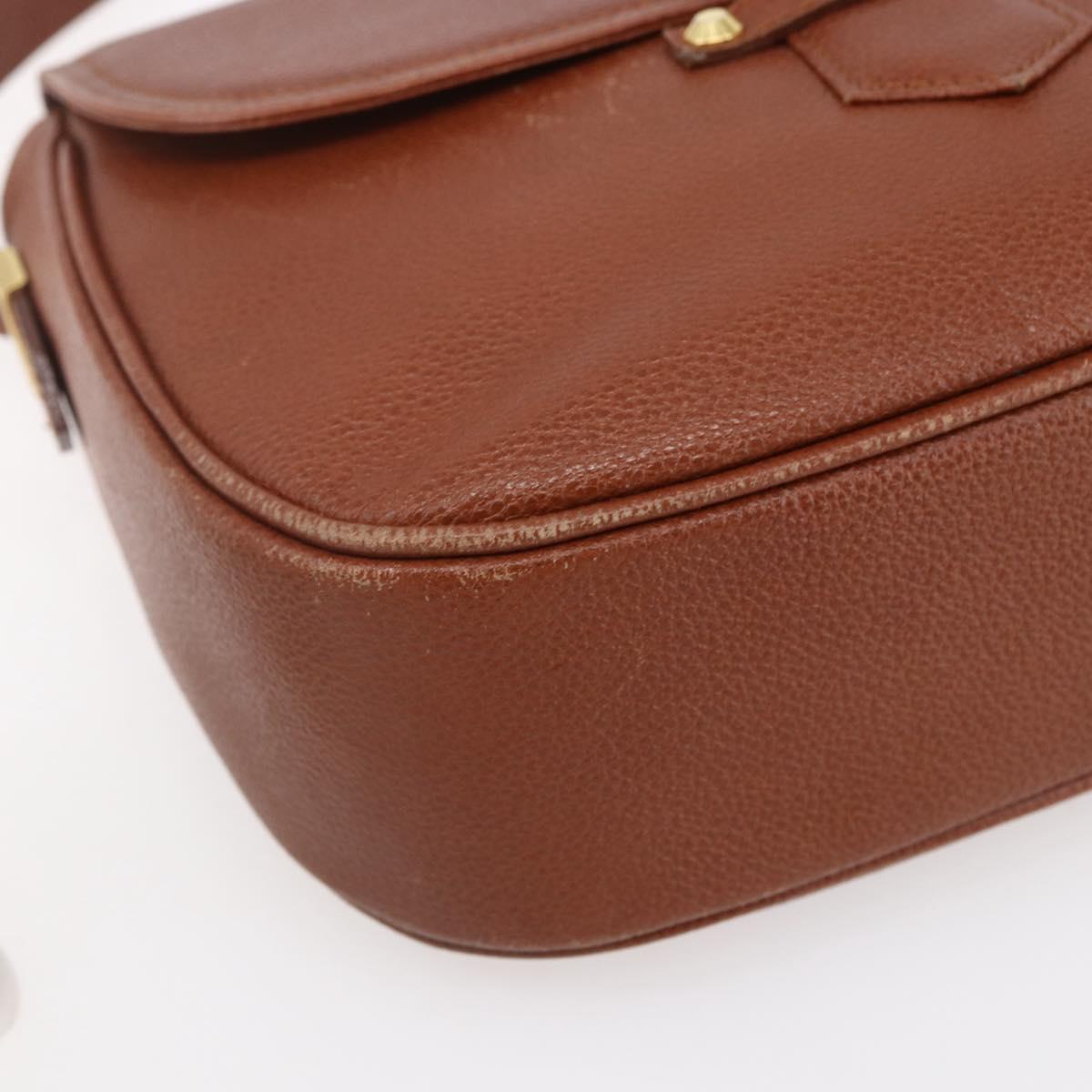 SAINT LAURENT Shoulder Bag Leather Brown Gold Auth ep12190