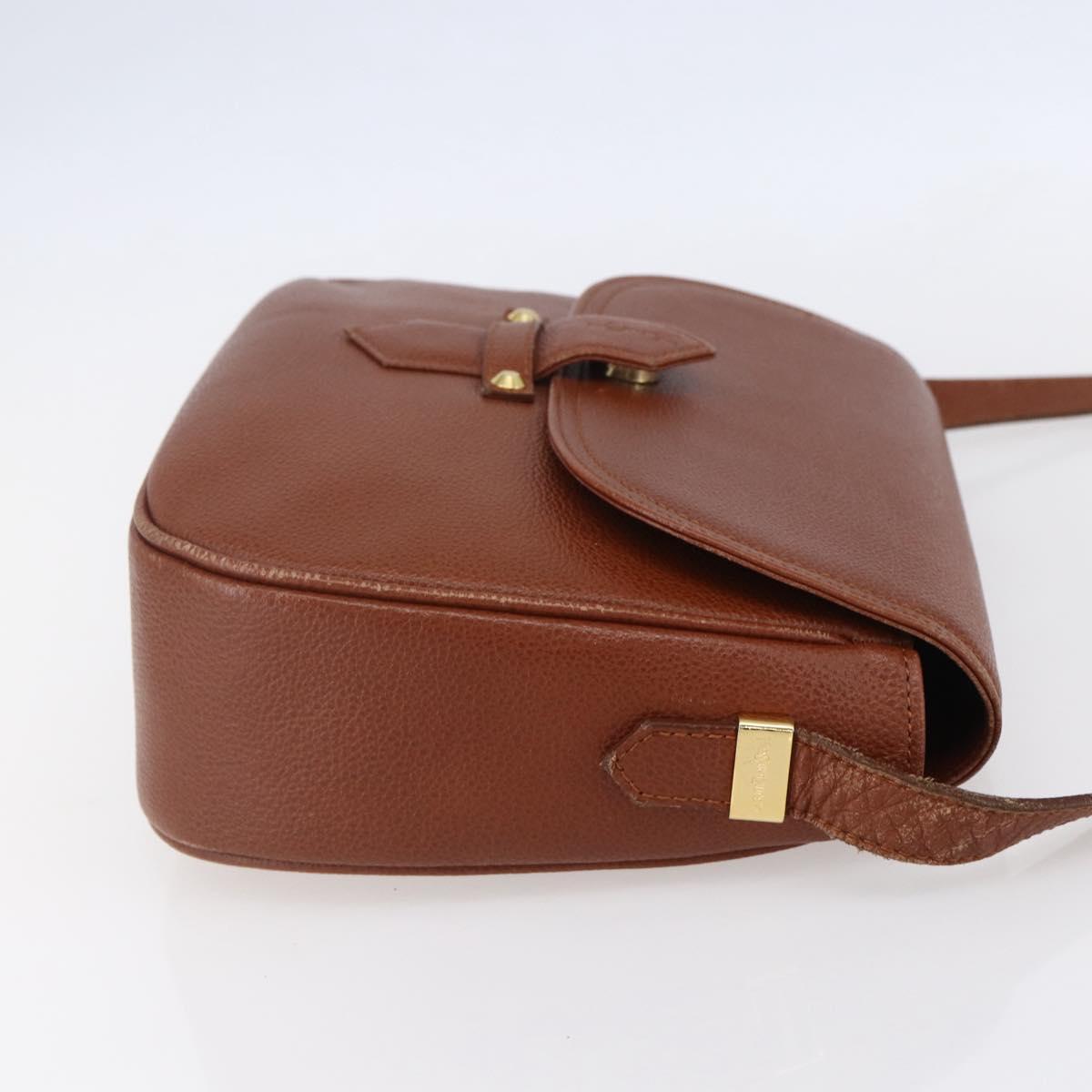 SAINT LAURENT Shoulder Bag Leather Brown Gold Auth ep12190