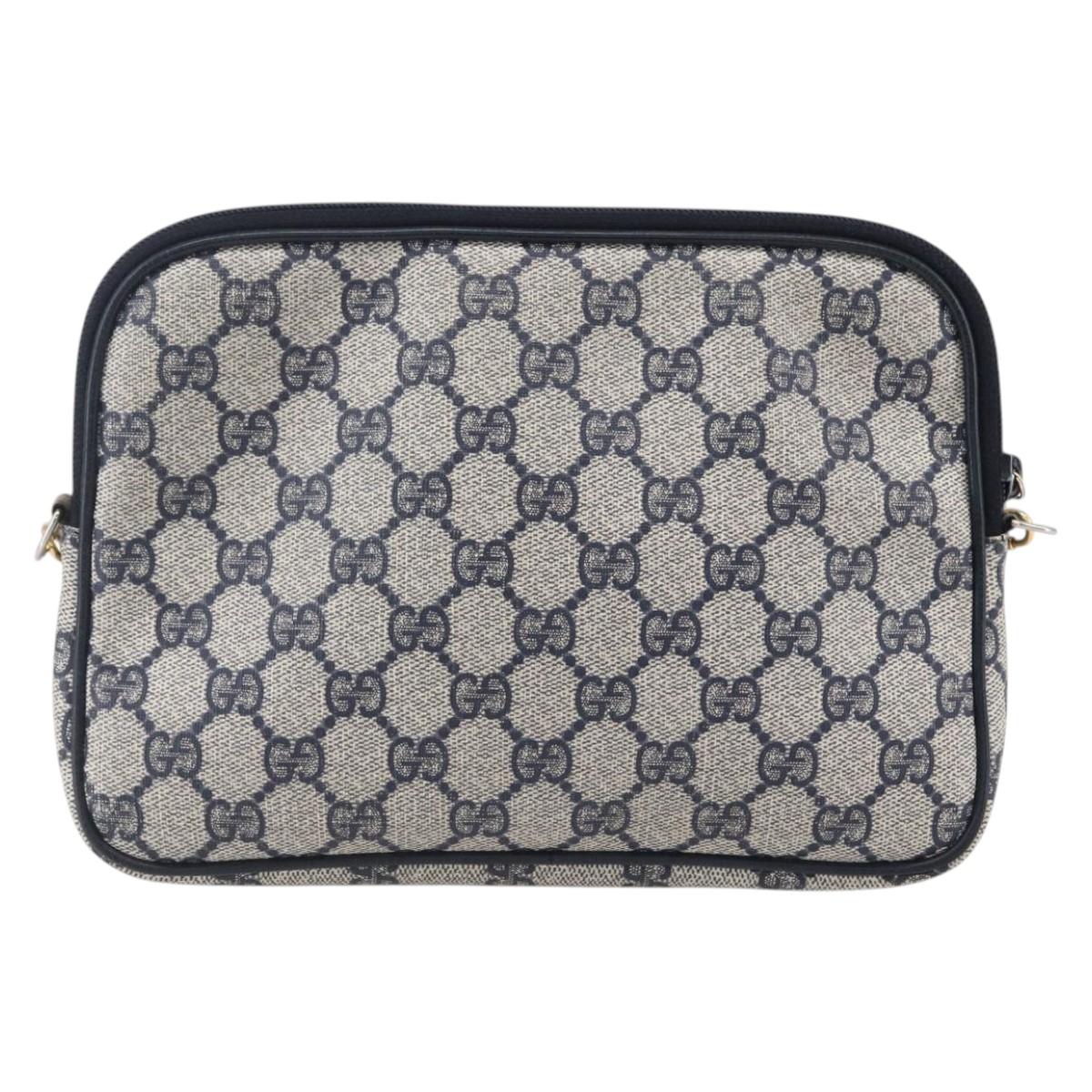 GUCCI GG Supreme Shoulder Bag PVC Navy Gold 97 02 068 Auth ep12195