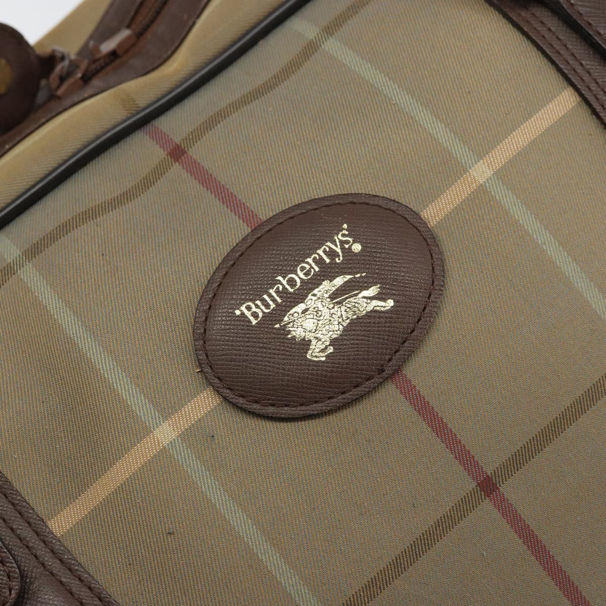 Burberrys Nova Check Boston Bag Canvas Beige Gold Auth ep12208