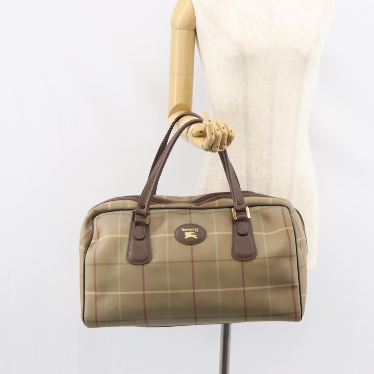 Burberrys Nova Check Boston Bag Canvas Beige Gold Auth ep12208