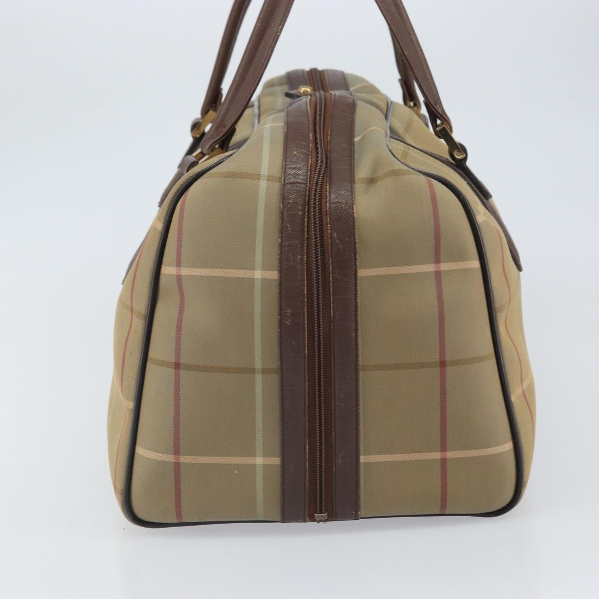 Burberrys Nova Check Boston Bag Canvas Beige Gold Auth ep12208