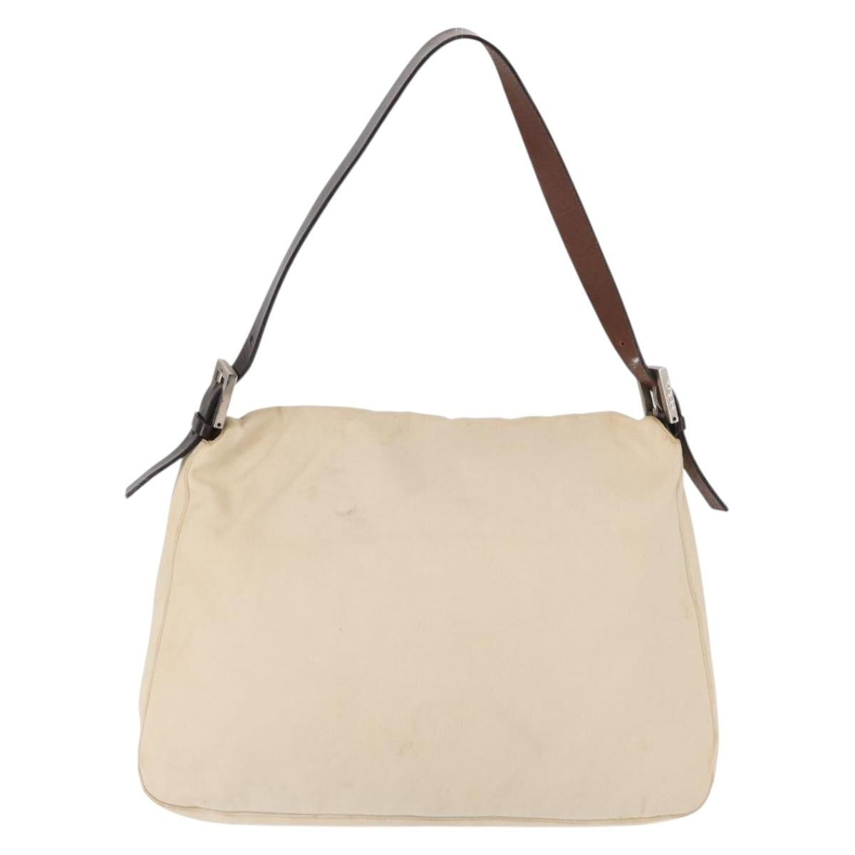 FENDI Mamma Baguette Shoulder Bag Canvas Beige Silver Auth ep12218