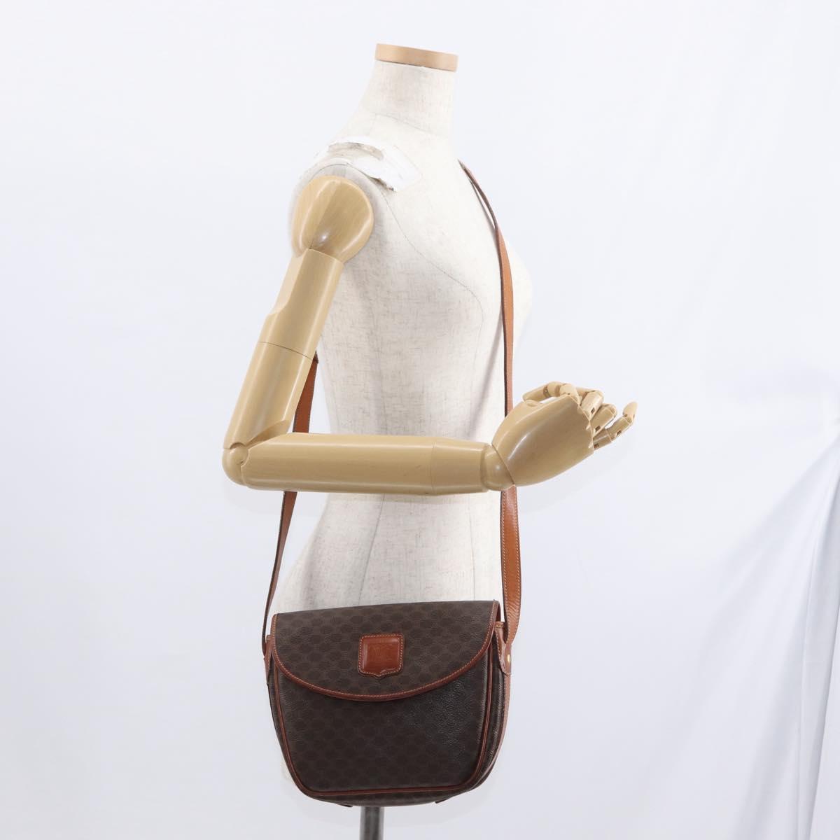 CELINE Macadam Canvas Shoulder Bag PVC Leather Brown Gold Auth ep12228