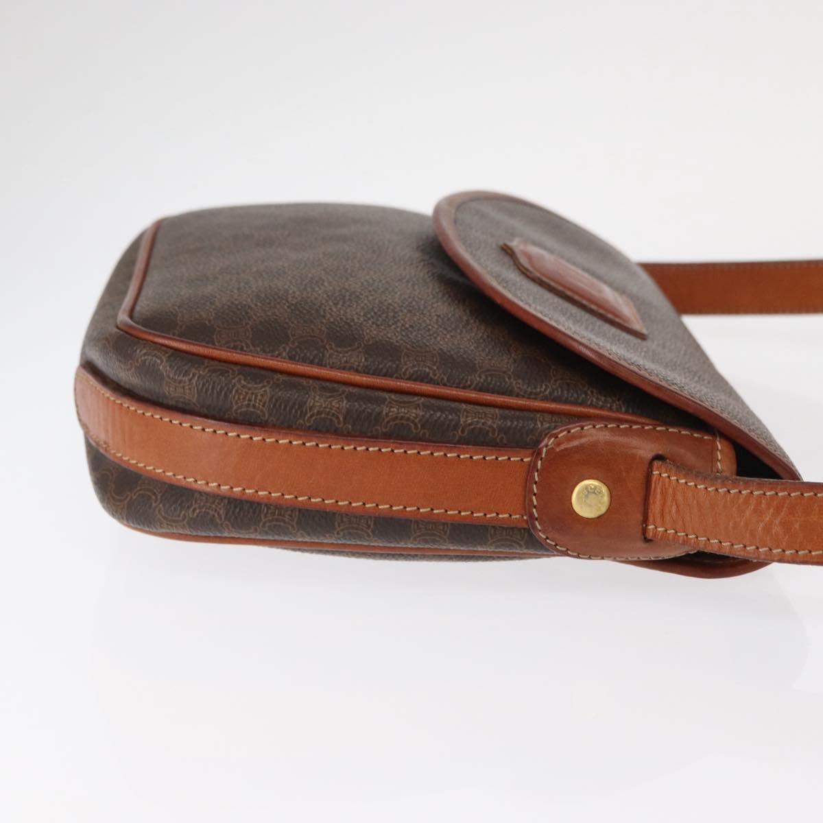 CELINE Macadam Canvas Shoulder Bag PVC Leather Brown Gold Auth ep12228
