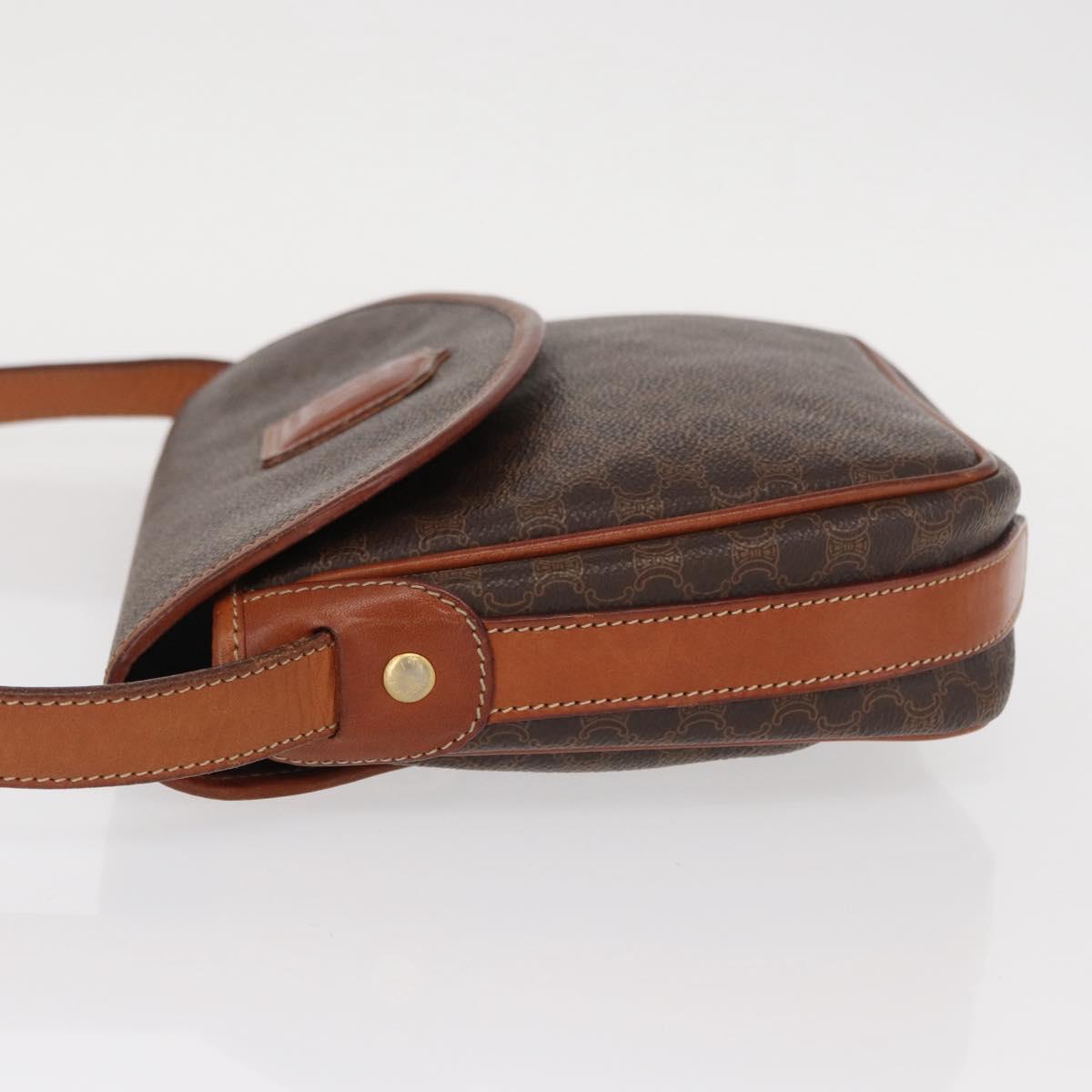 CELINE Macadam Canvas Shoulder Bag PVC Leather Brown Gold Auth ep12228