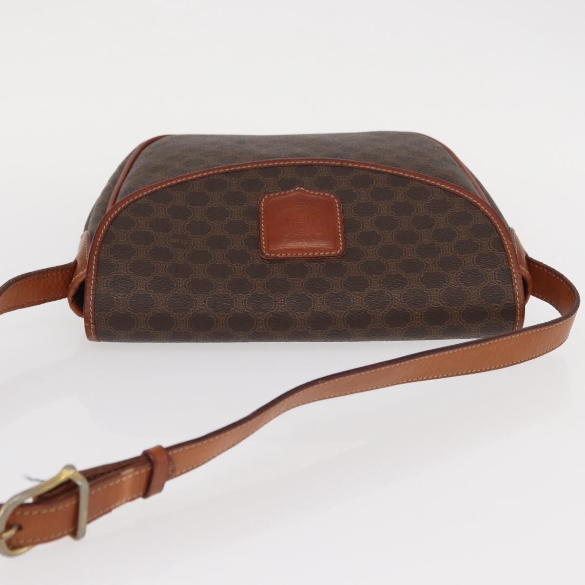 CELINE Macadam Canvas Shoulder Bag PVC Leather Brown Gold Auth ep12228