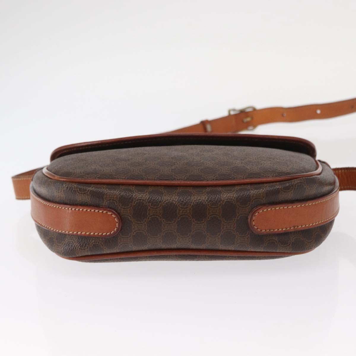 CELINE Macadam Canvas Shoulder Bag PVC Leather Brown Gold Auth ep12228