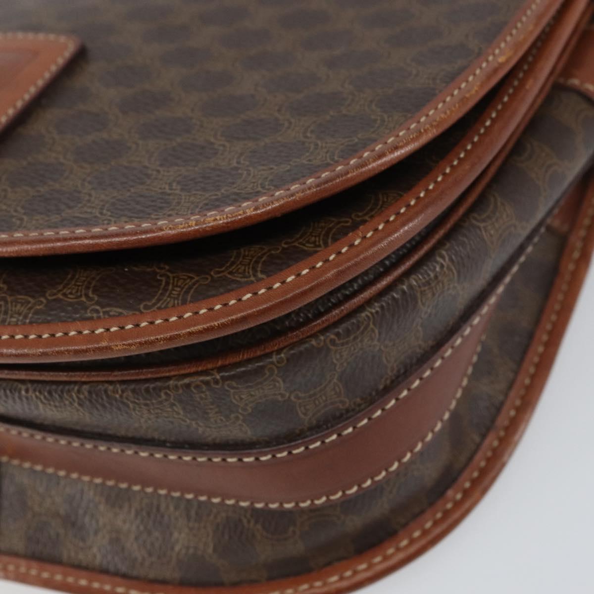 CELINE Macadam Canvas Shoulder Bag PVC Leather Brown Gold Auth ep12229