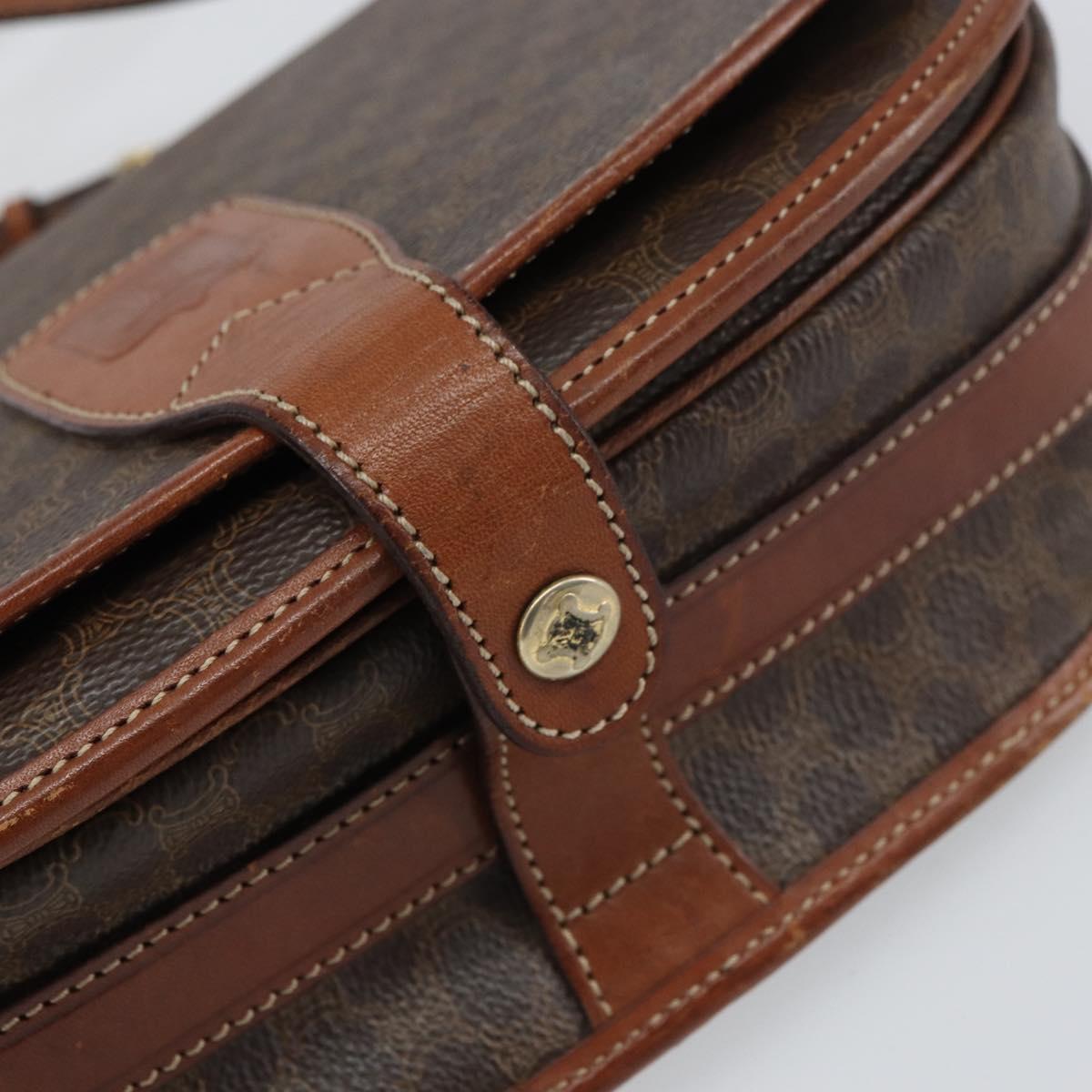 CELINE Macadam Canvas Shoulder Bag PVC Leather Brown Gold Auth ep12229