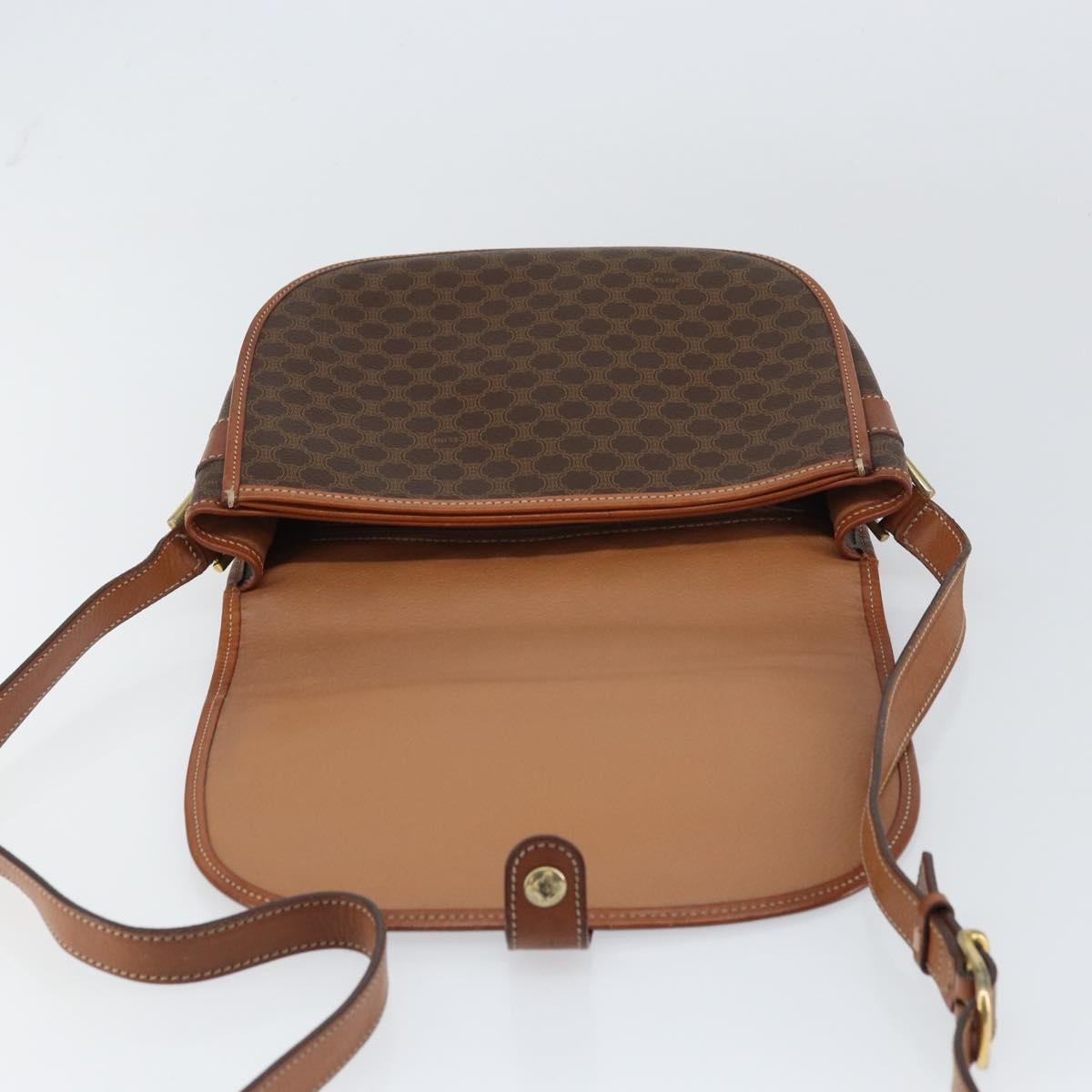 CELINE Macadam Canvas Shoulder Bag PVC Leather Brown Gold Auth ep12229
