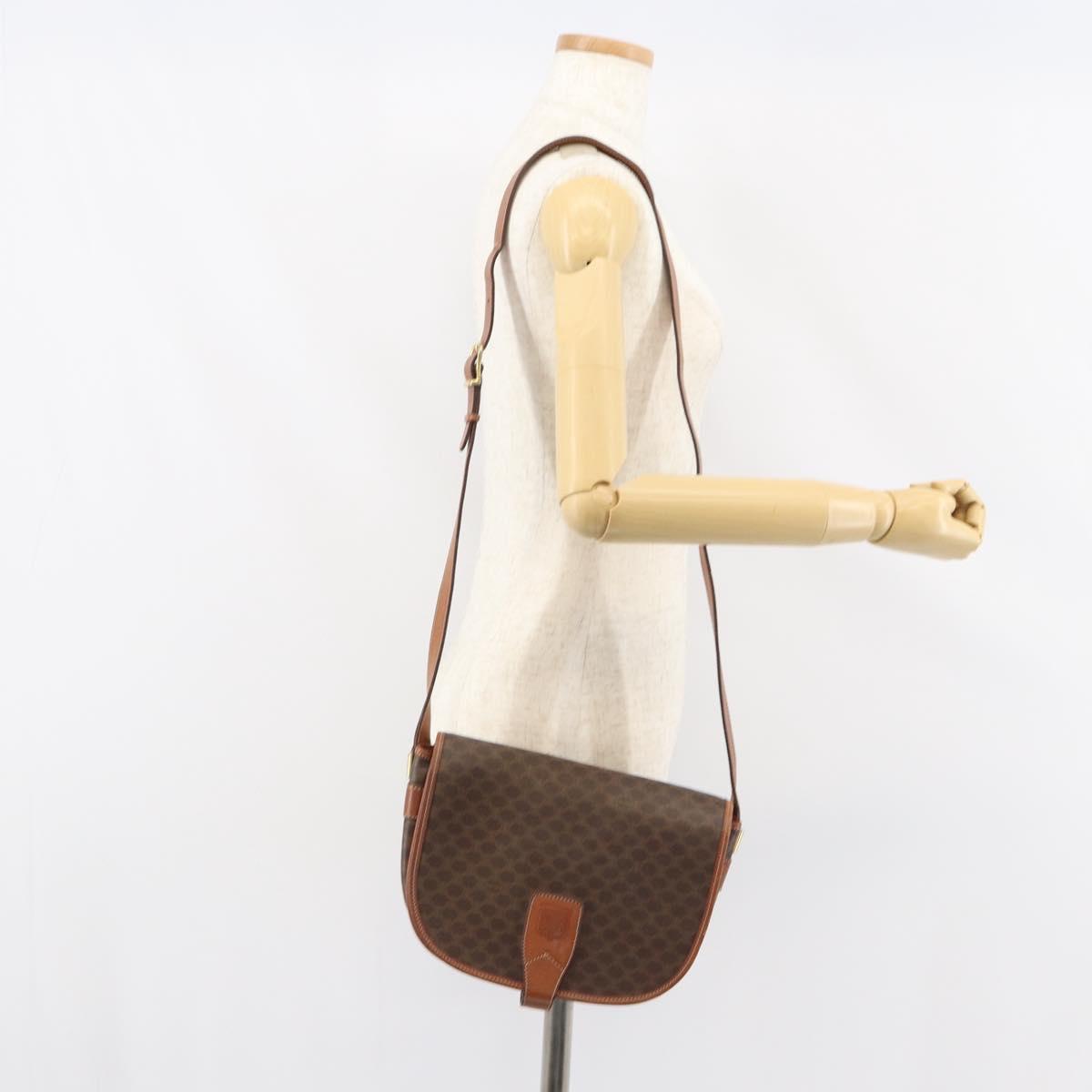 CELINE Macadam Canvas Shoulder Bag PVC Leather Brown Gold Auth ep12229