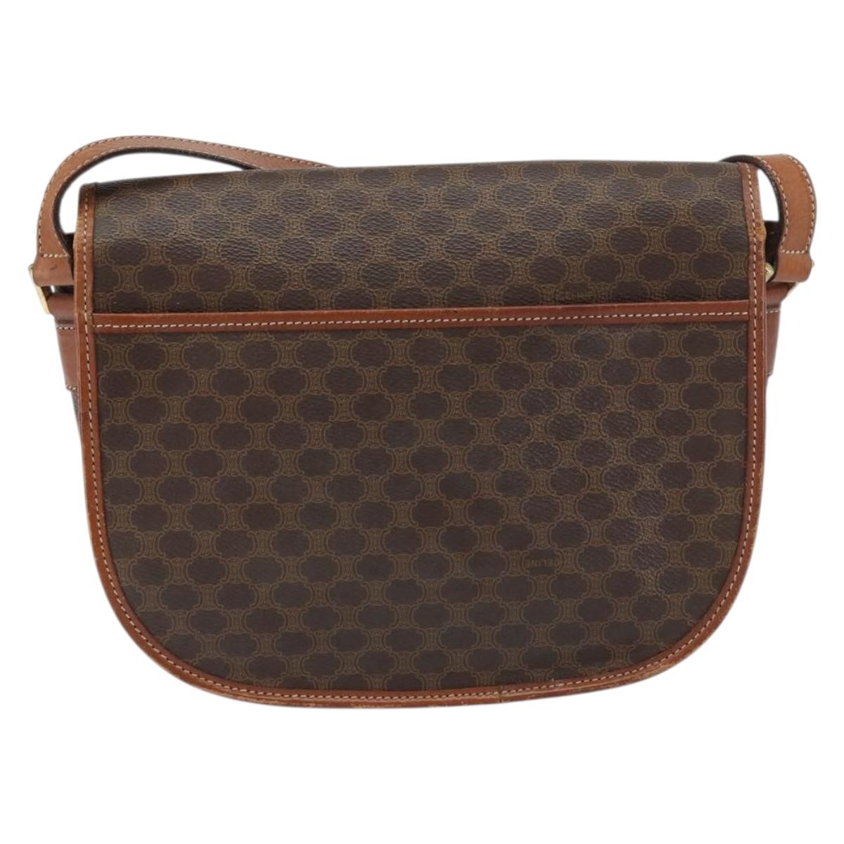 CELINE Macadam Canvas Shoulder Bag PVC Leather Brown Gold Auth ep12229