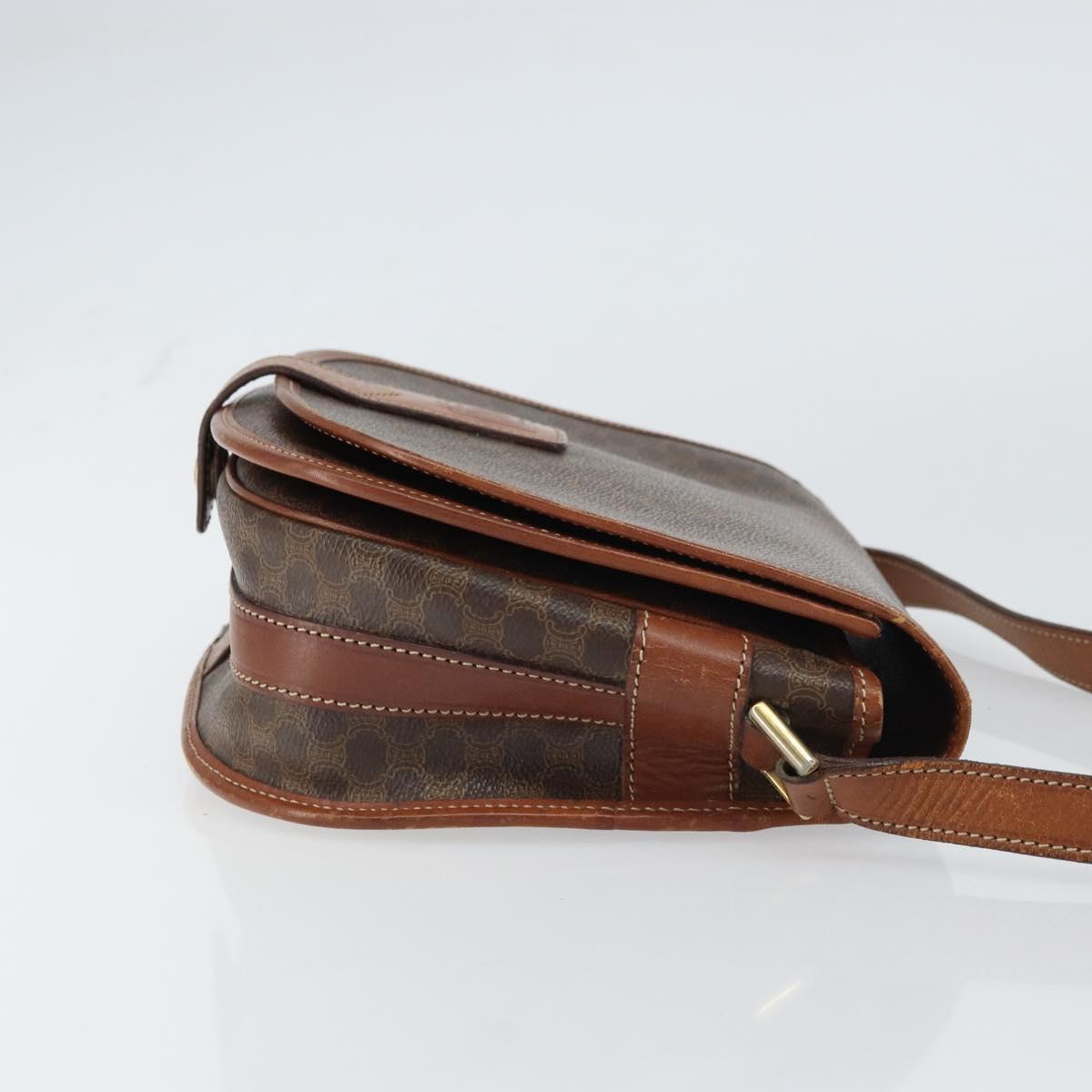 CELINE Macadam Canvas Shoulder Bag PVC Leather Brown Gold Auth ep12229