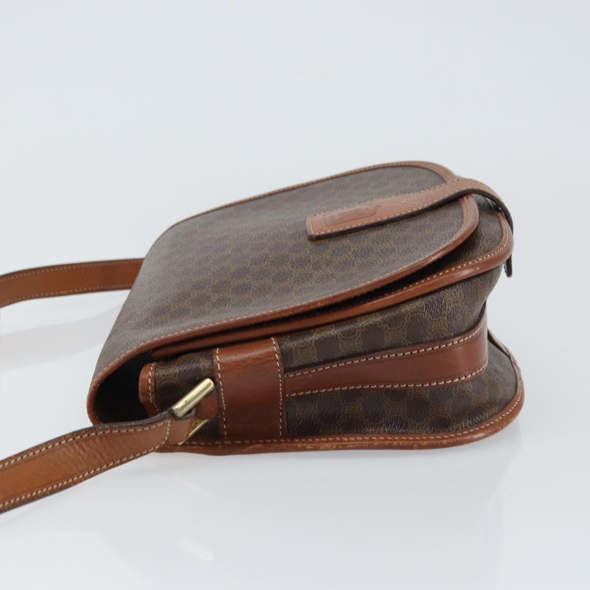 CELINE Macadam Canvas Shoulder Bag PVC Leather Brown Gold Auth ep12229