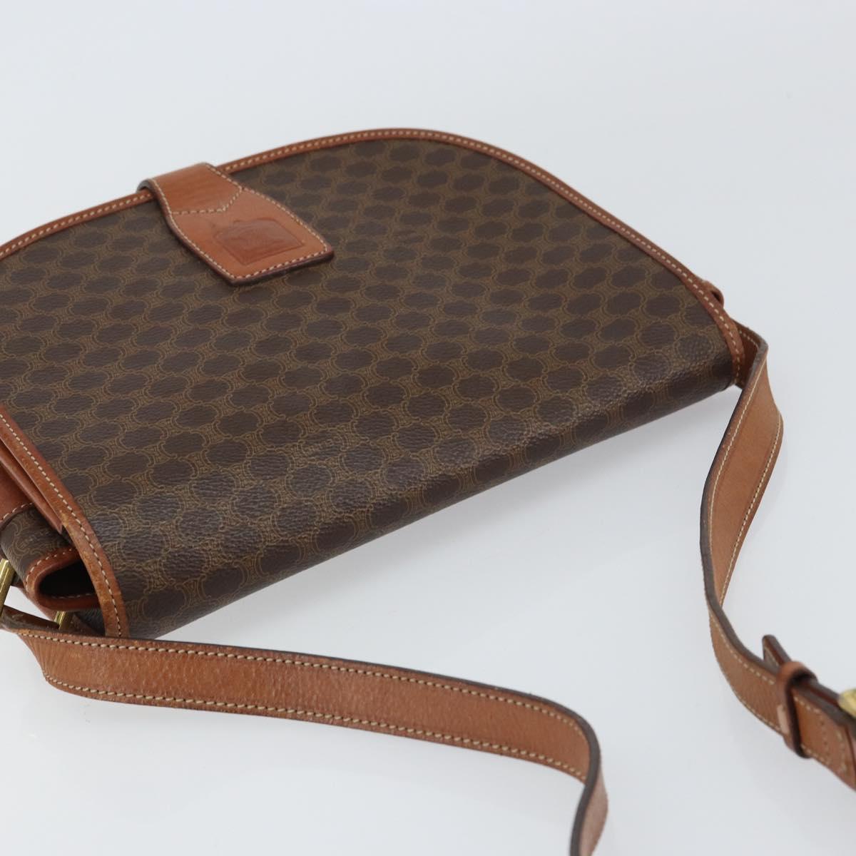 CELINE Macadam Canvas Shoulder Bag PVC Leather Brown Gold Auth ep12229