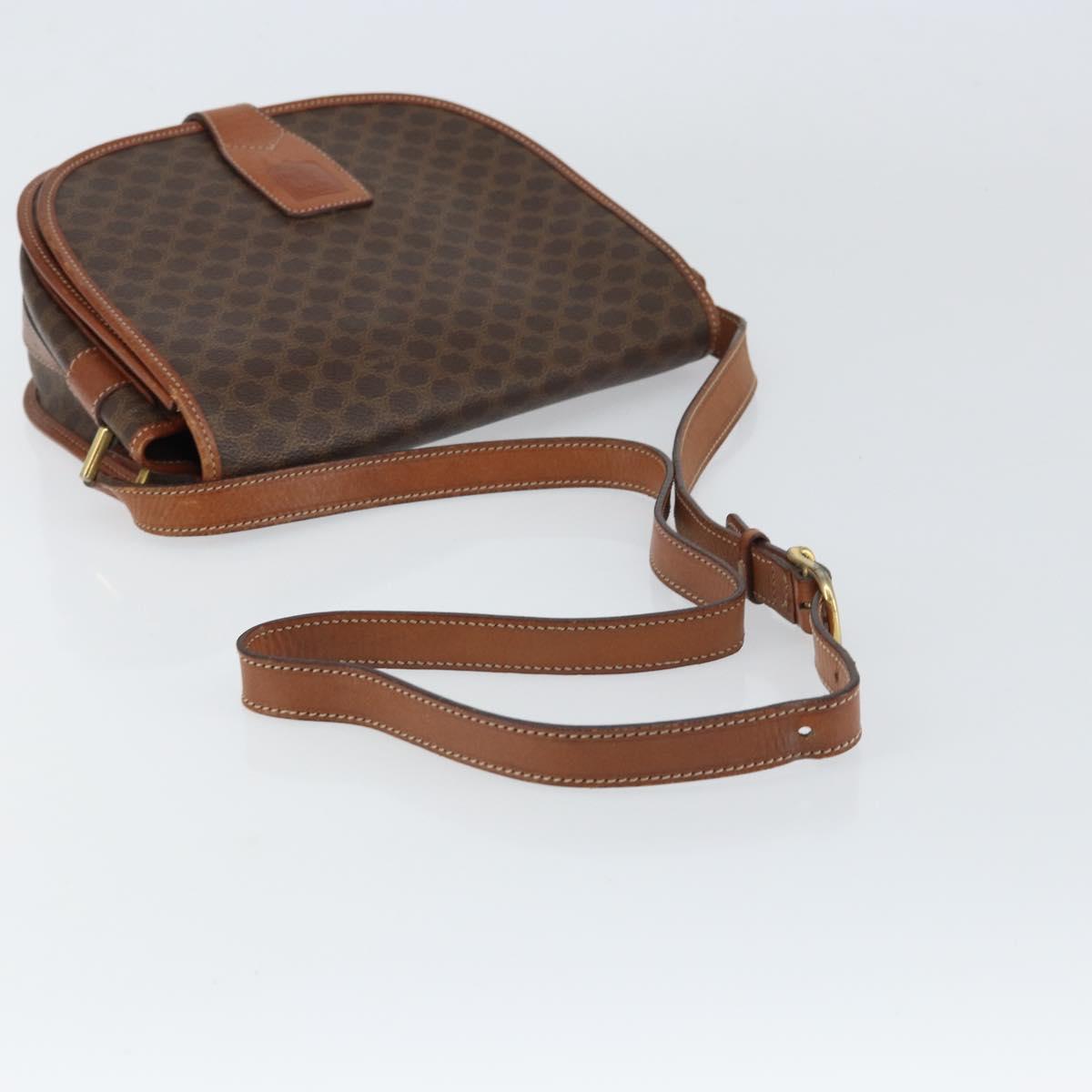 CELINE Macadam Canvas Shoulder Bag PVC Leather Brown Gold Auth ep12229