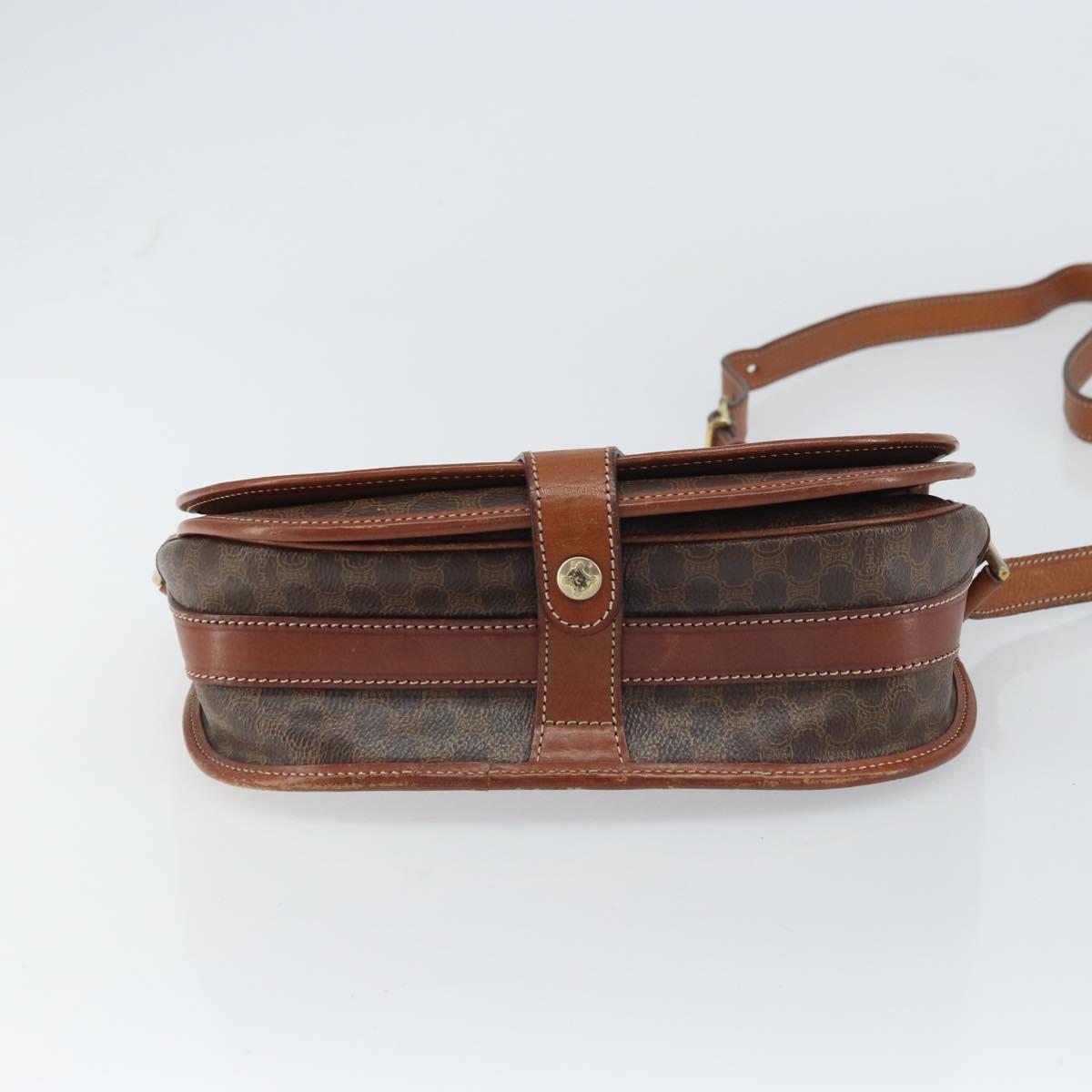 CELINE Macadam Canvas Shoulder Bag PVC Leather Brown Gold Auth ep12229