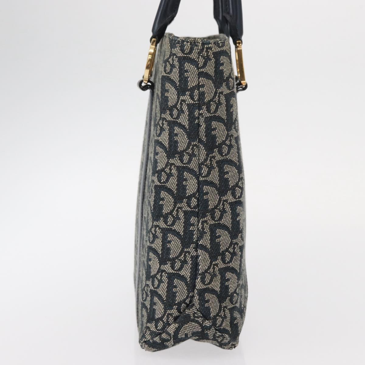 Christian Dior Trotter Canvas Hand Bag Navy Gold Auth ep12230