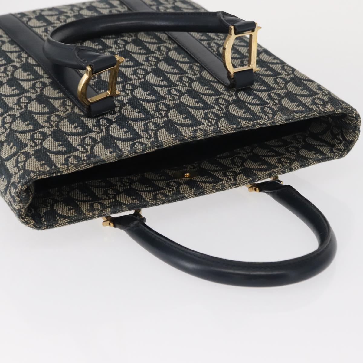 Christian Dior Trotter Canvas Hand Bag Navy Gold Auth ep12230