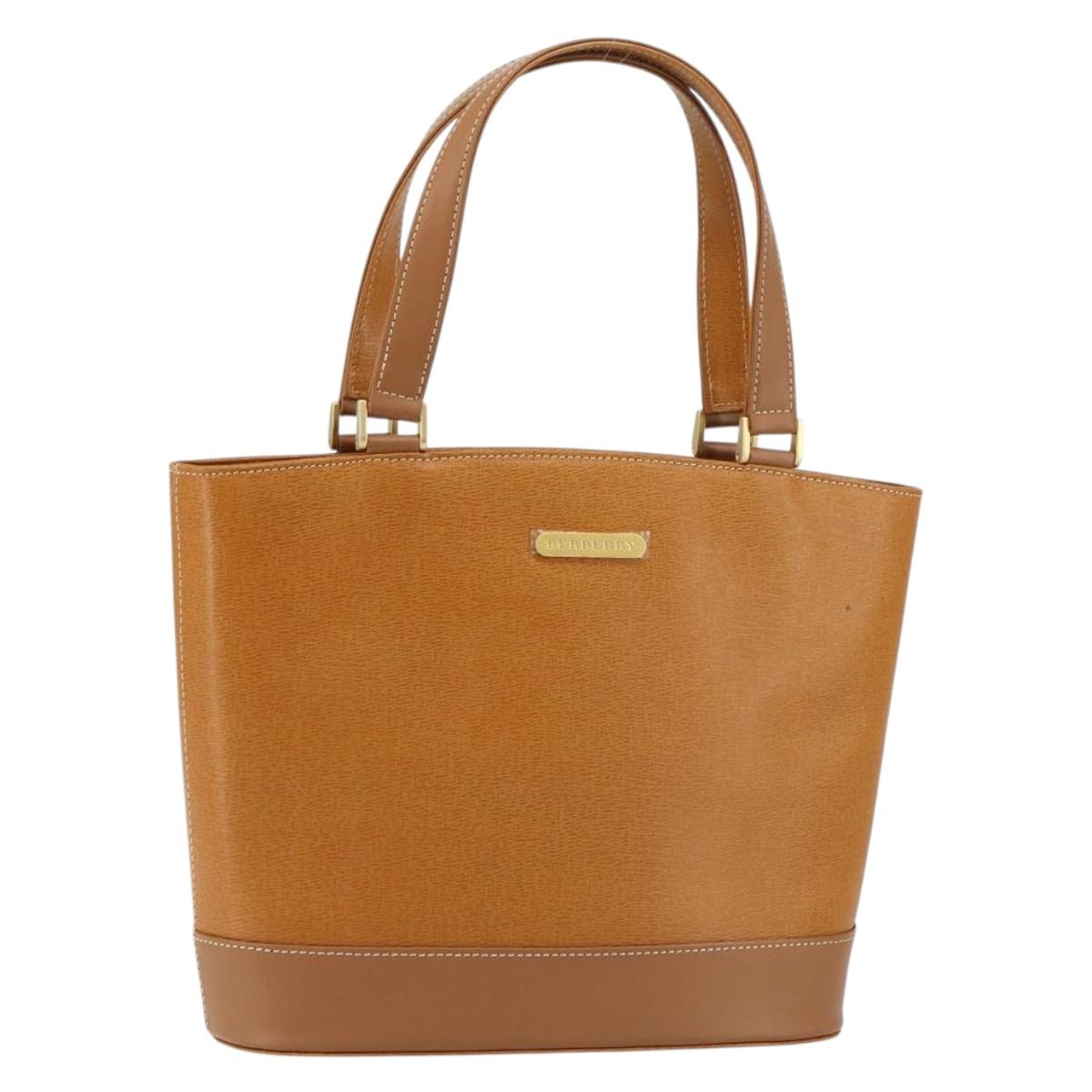 BURBERRY Tote Bag Leather Brown Gold Auth ep12232