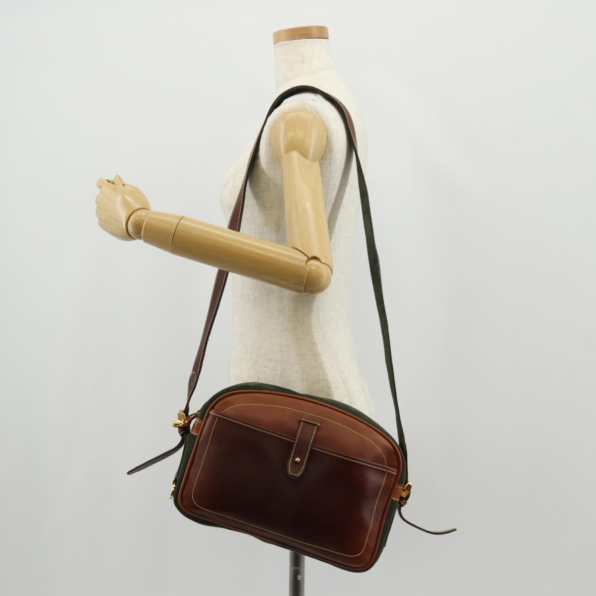 LOEWE Anagram Shoulder Bag Leather Suede Brown Gold Auth ep12235