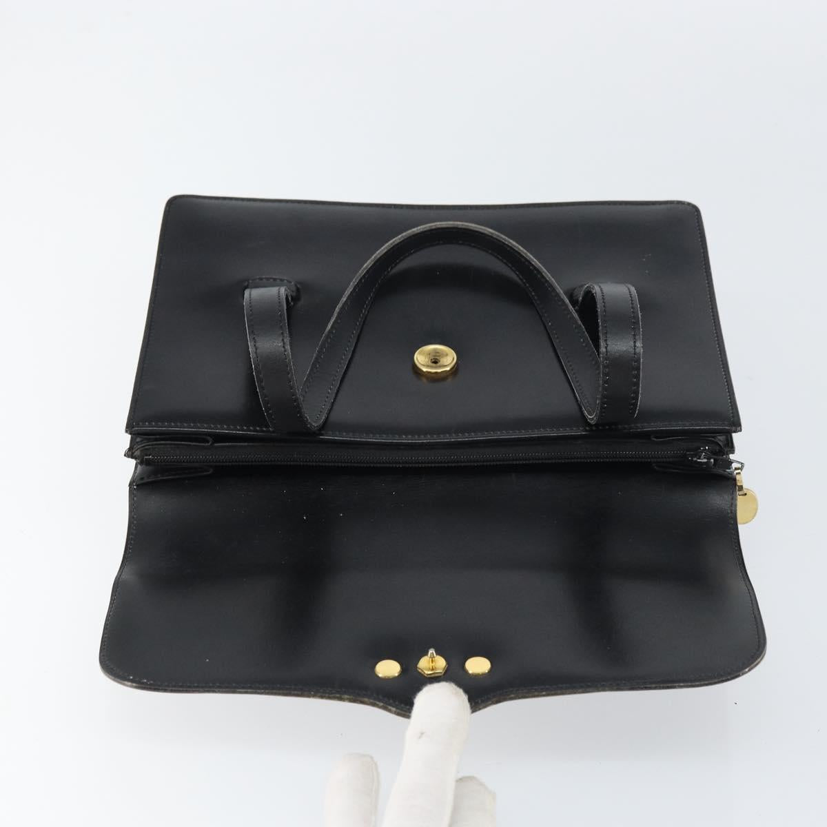 Christian Dior Hand Bag Leather Black Gold Auth ep12247