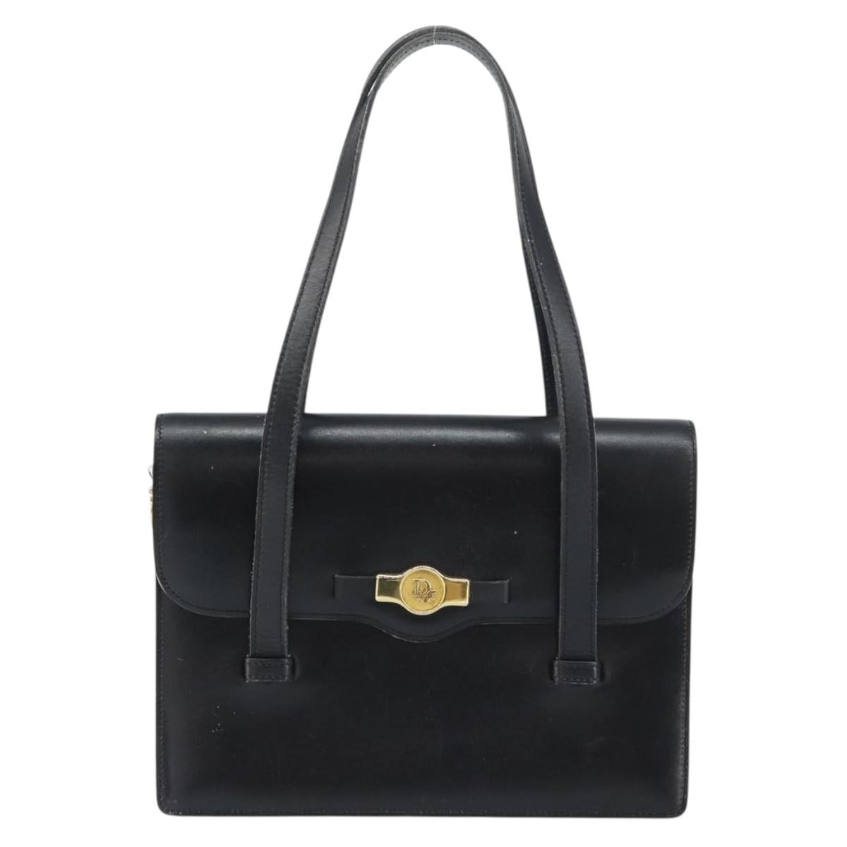 Christian Dior Hand Bag Leather Black Gold Auth ep12247