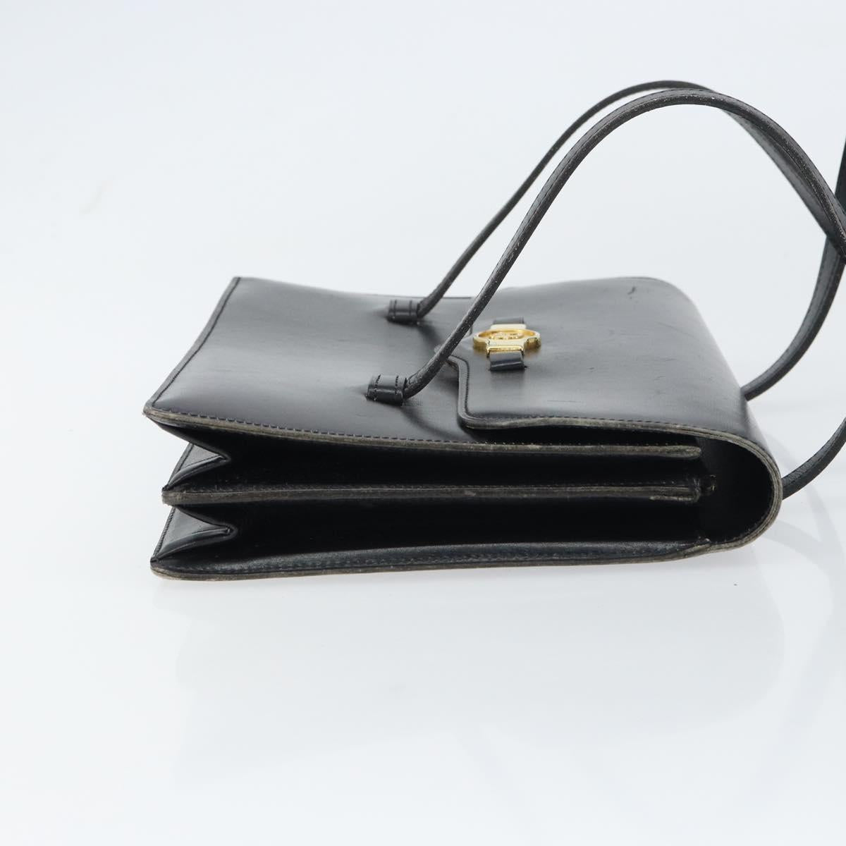 Christian Dior Hand Bag Leather Black Gold Auth ep12247