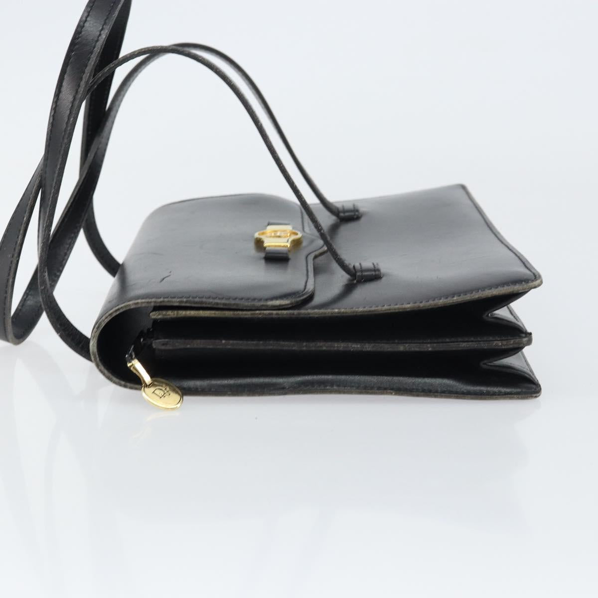 Christian Dior Hand Bag Leather Black Gold Auth ep12247