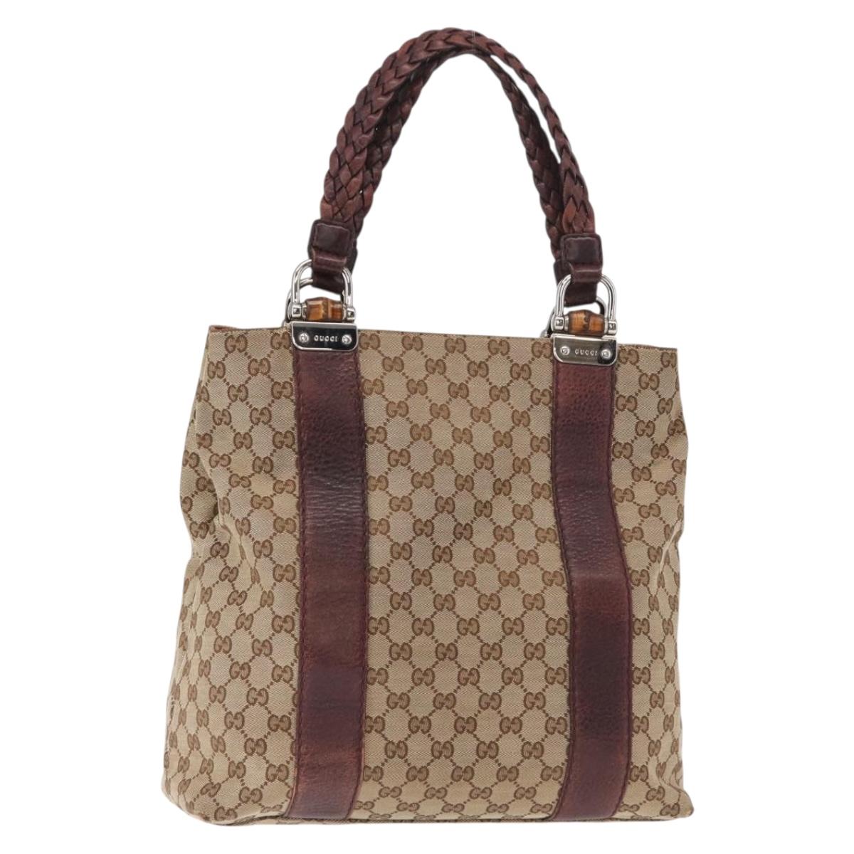 GUCCI GG Canvas Bamboo Tote Bag Beige Silver 232946 Auth ep12263