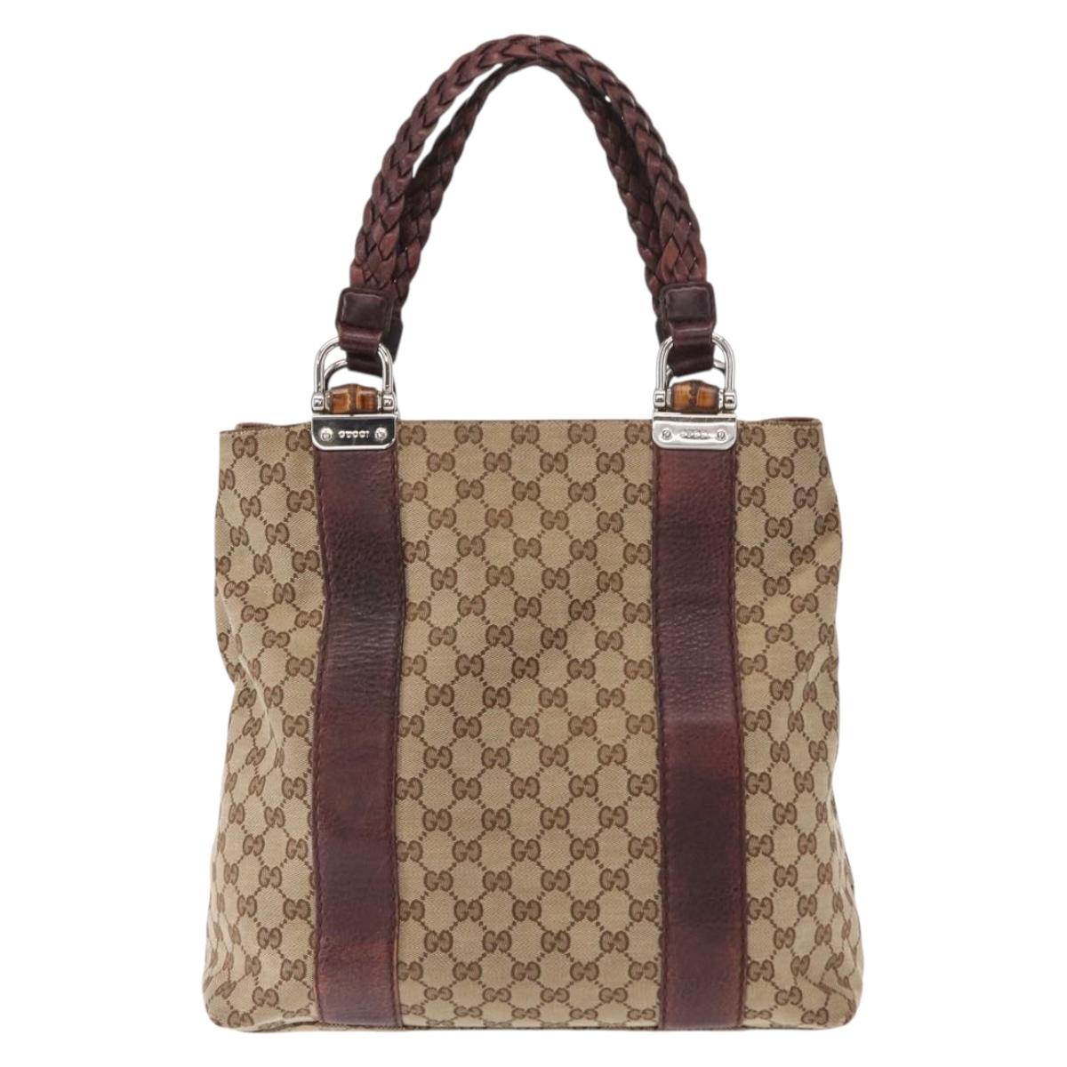 GUCCI GG Canvas Bamboo Tote Bag Beige Silver 232946 Auth ep12263