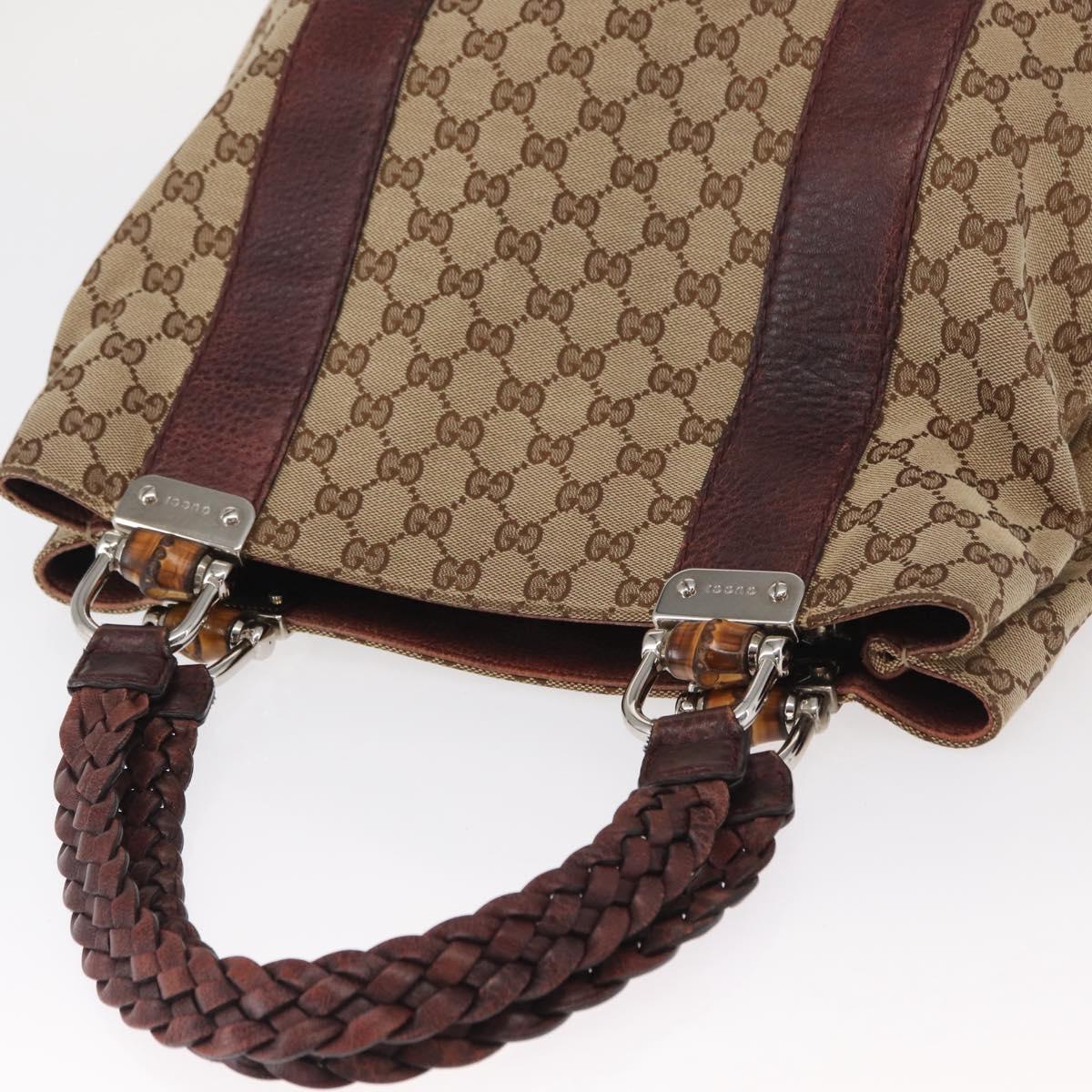 GUCCI GG Canvas Bamboo Tote Bag Beige Silver 232946 Auth ep12263
