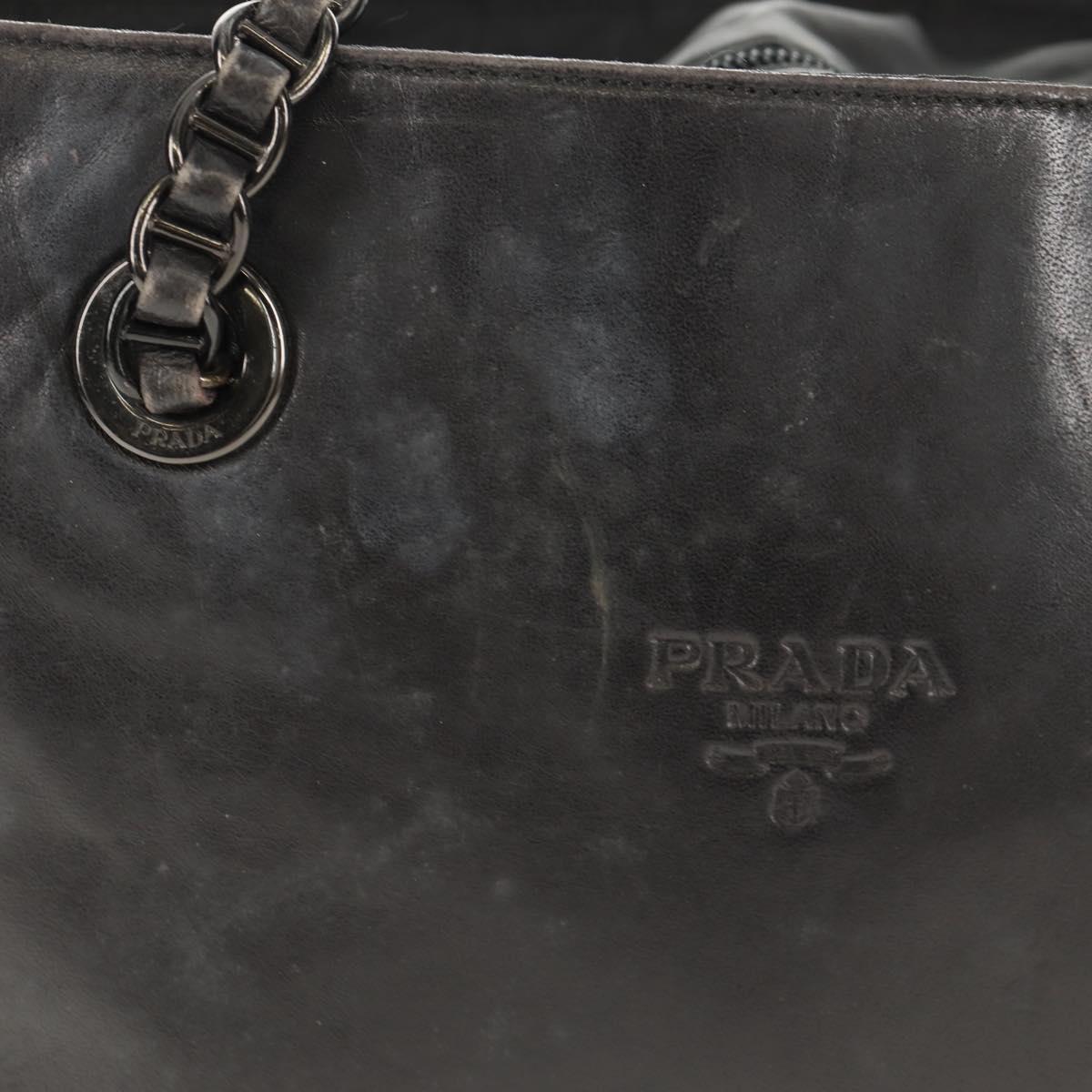 PRADA Chain Shoulder Bag Leather Nylon Black Auth ep12271