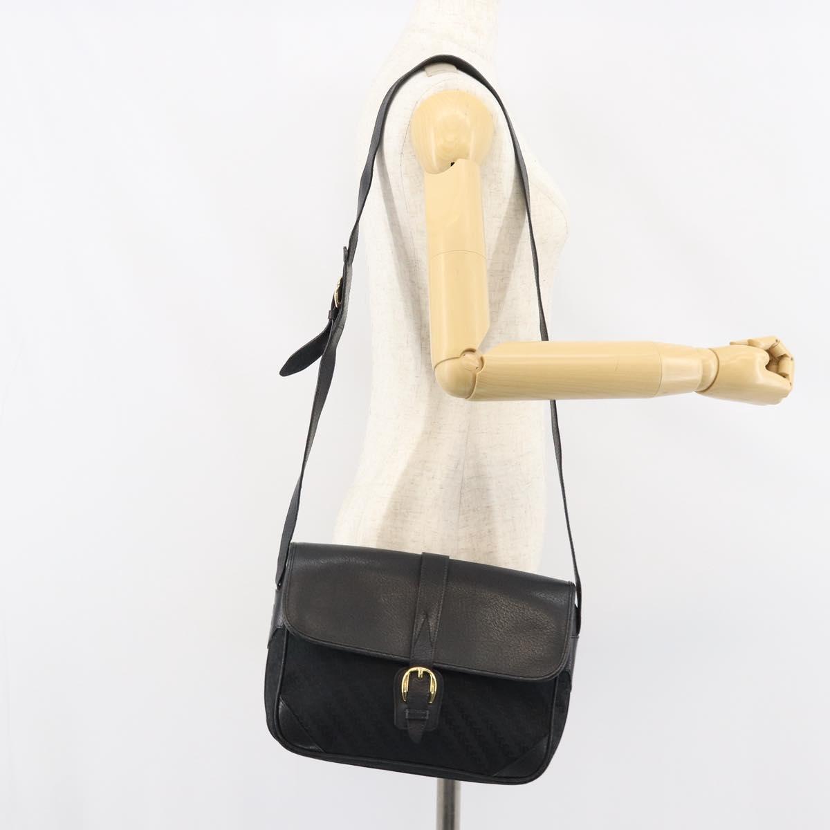 GUCCI Shoulder Bag Leather Canvas Black Gold 001 113 0613 Auth ep12275
